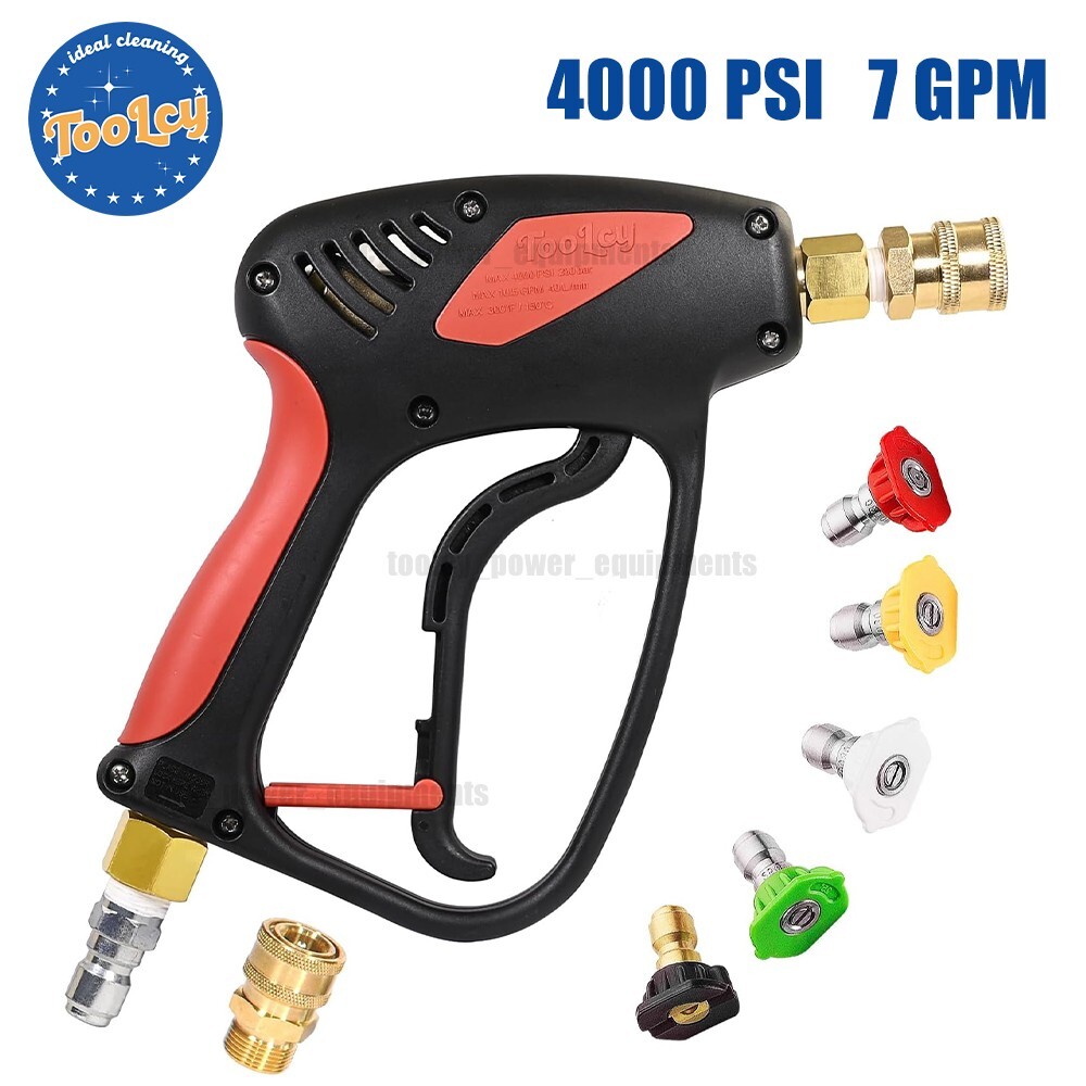 TOOLCY 4000 PSI Power Washer Car Wash Gun 3/8″ Male Plug 1/4″ Quick Connect Tips