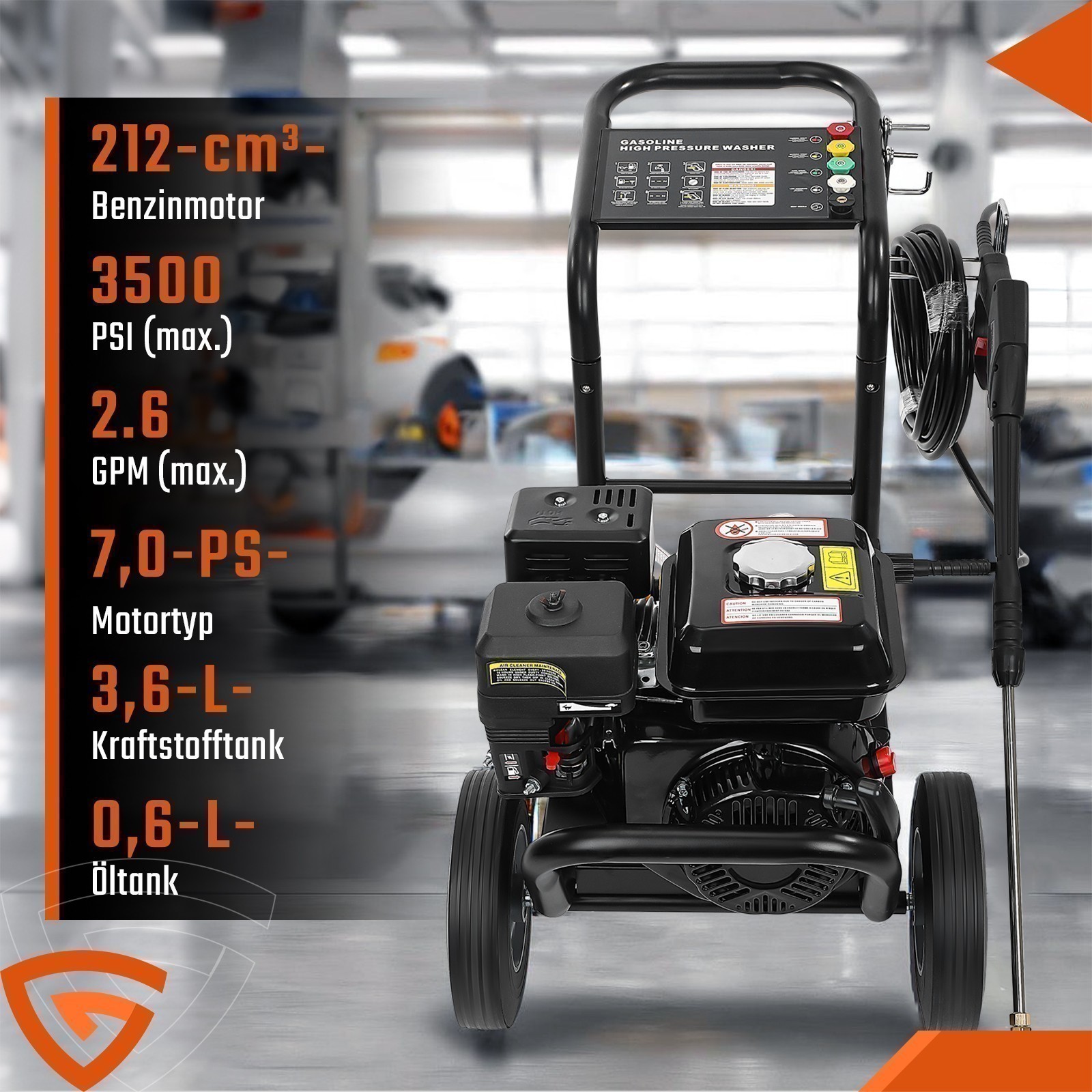 3950 PSI Gas Pressure Washer 5 Nozzles Gas Powered Washer 7HP 2.6 GPM 212cc