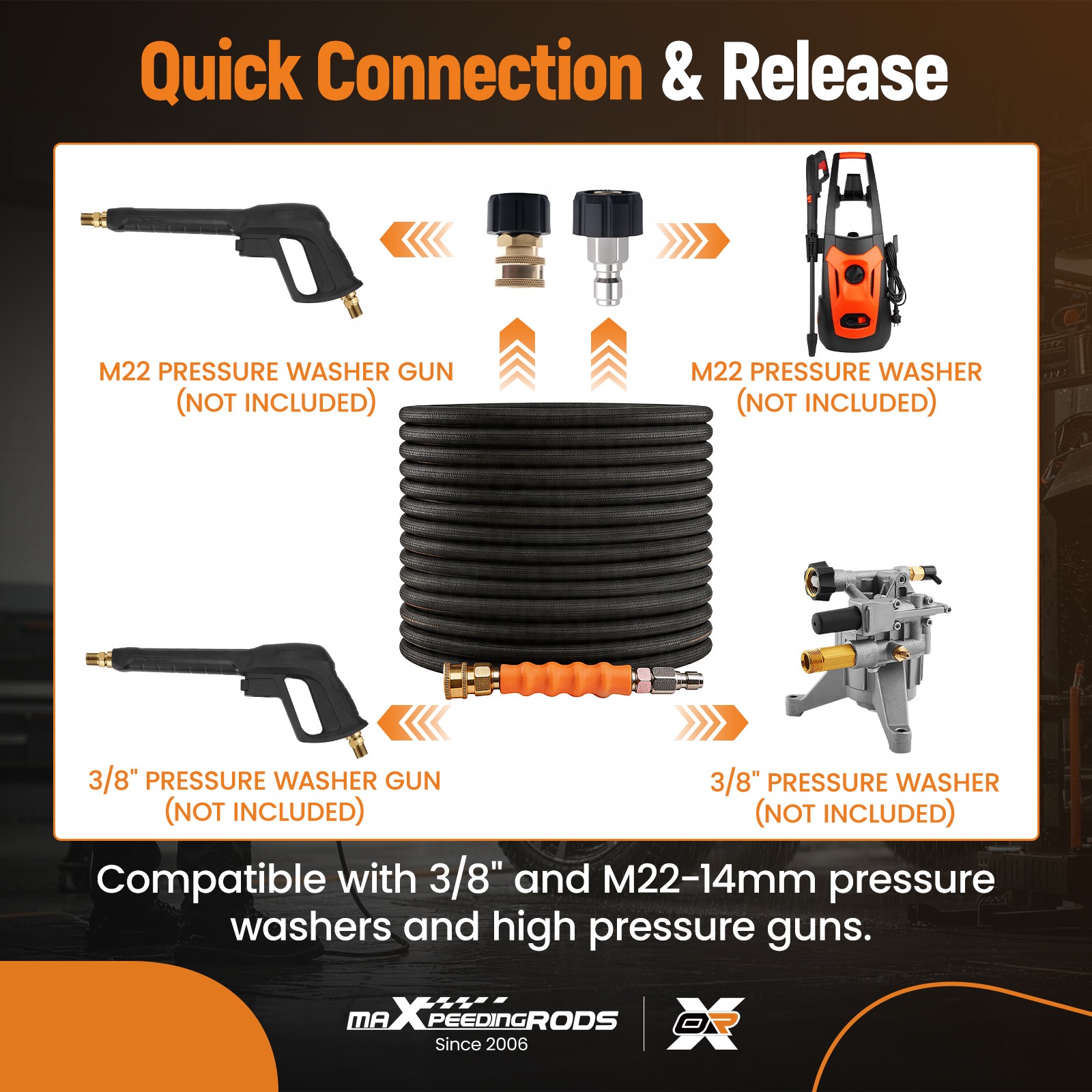 3/8″ Quick Connect Pressure Washer Hose 75FT 4800PSI Max 248°F Steel Wire Braid