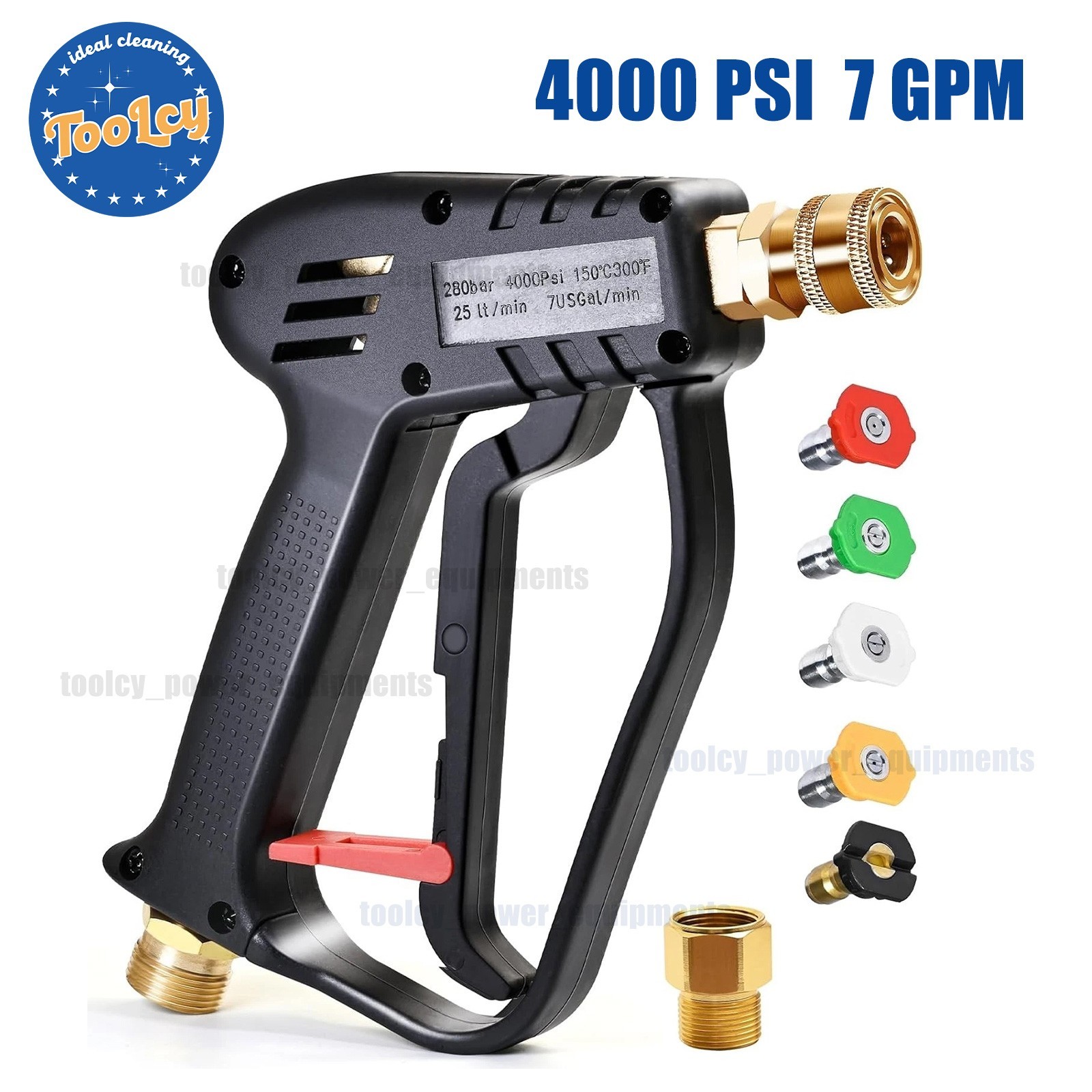 TOOLCY 4000 psi Pressure Washer Gun 7 GPM for Hot Water, Spray Tips, Fitting