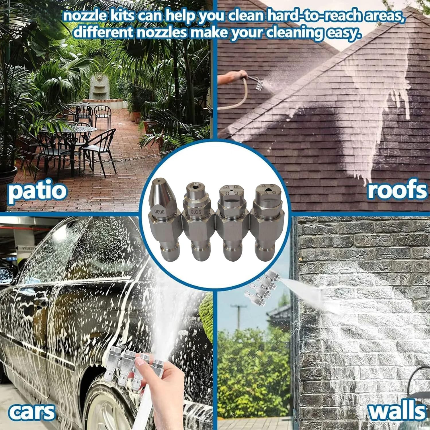 2.5 GPM Pressure Washer Nozzle,Jrod Tip Water Soft Wash Nozzle,J Rod 4 Way