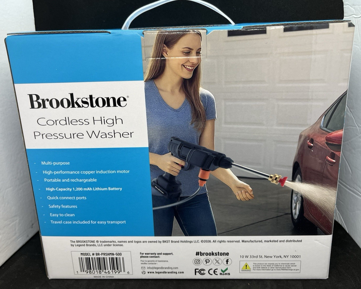 Brookstone Portable Cordless High Pressure Water Spray Gun Car Washer Cleaner