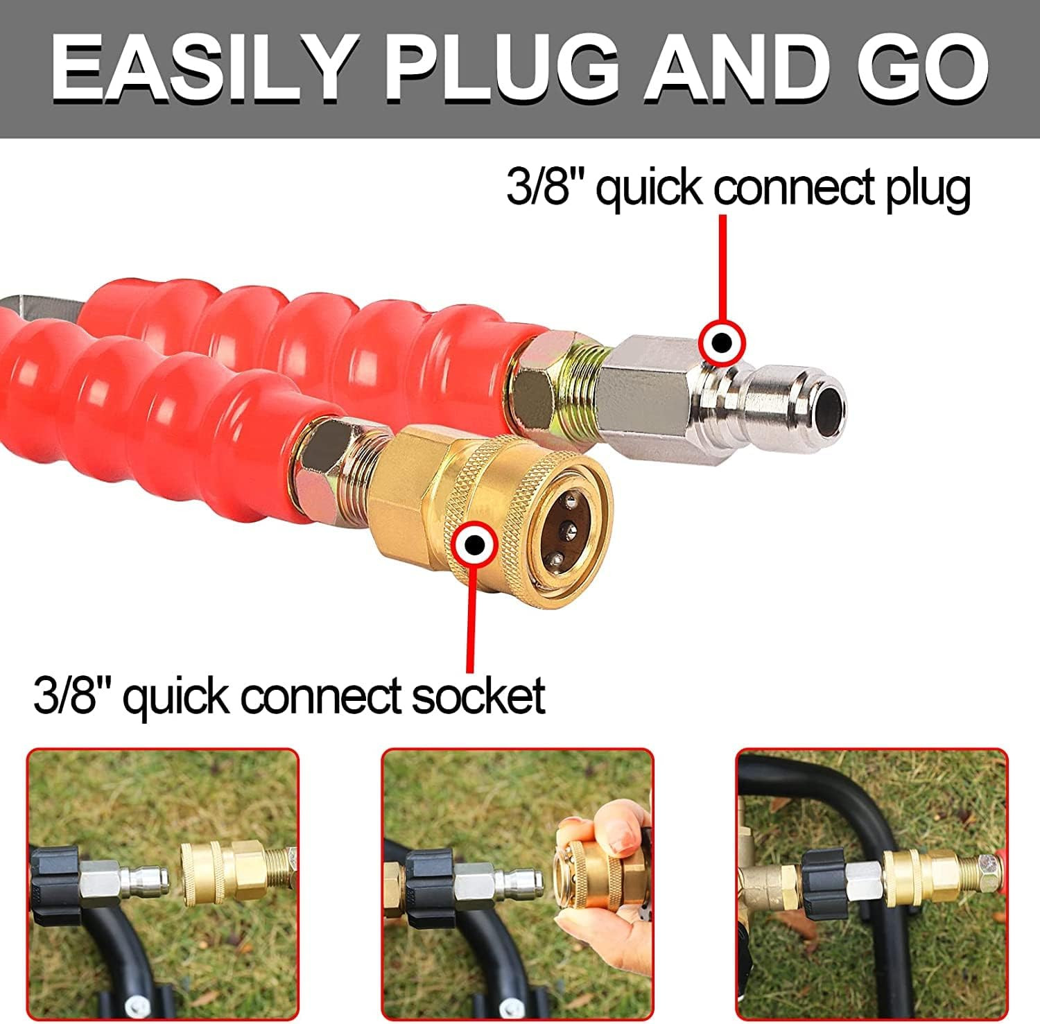 3/8” Pressure Washer Hose 50 FT, Hot and Cold Water Power Washer Hose Max 248°F