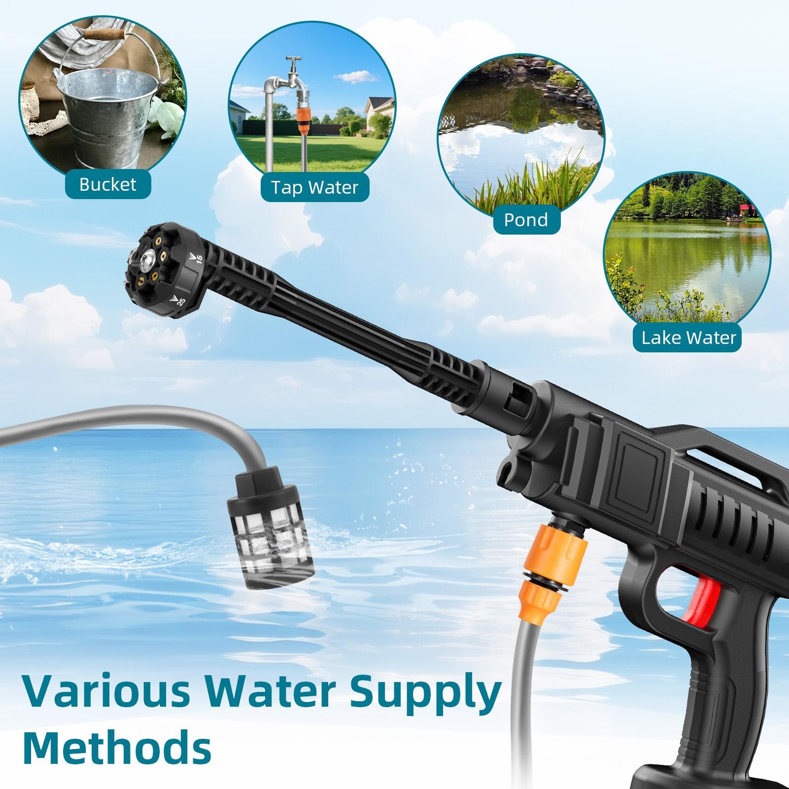 Car Cordless Pressure Washer Gun 2 Batteries 6 In 1 Nozzle Suitable For Familie