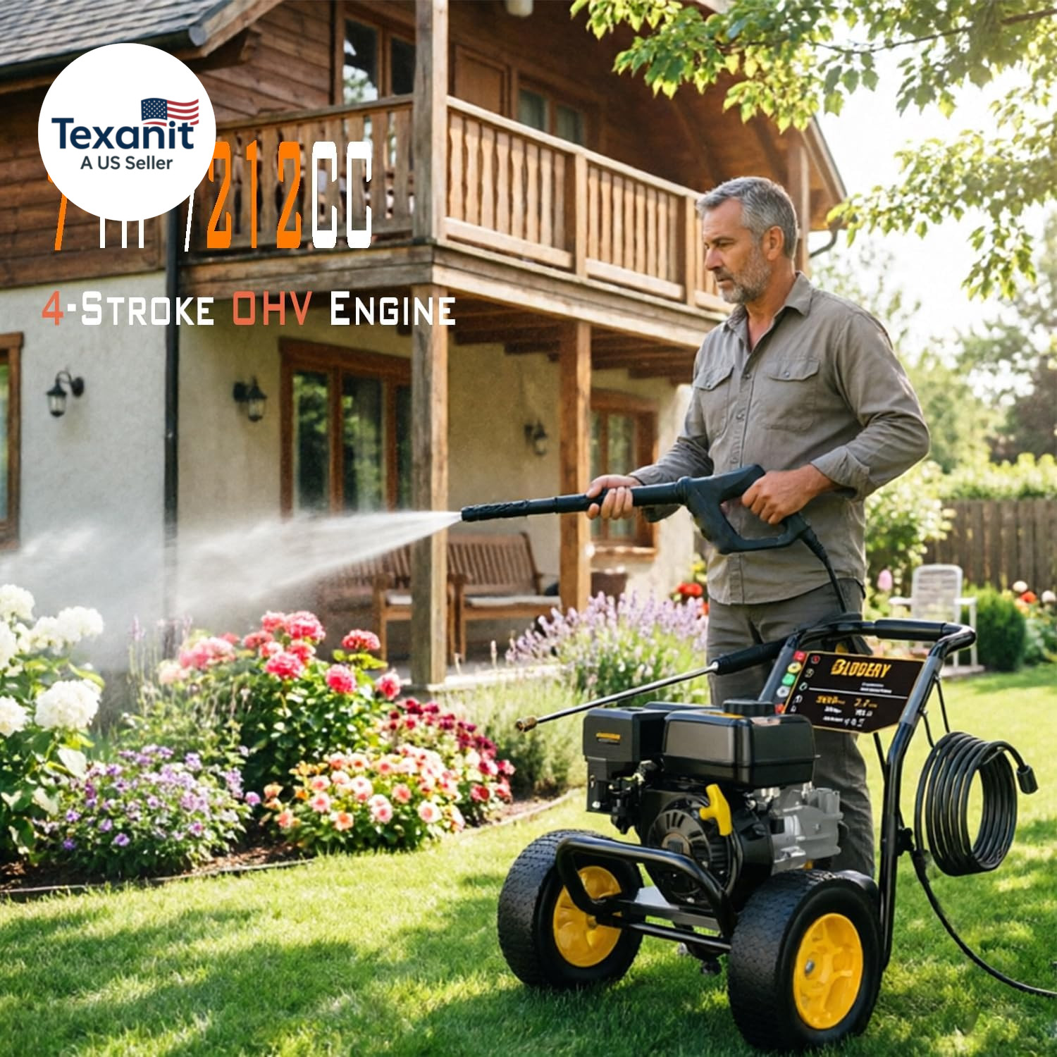 3600 PSI Gas Pressure Washer, 2.7 GPM Heavy Duty High Power Washer, 30Ft Pressur
