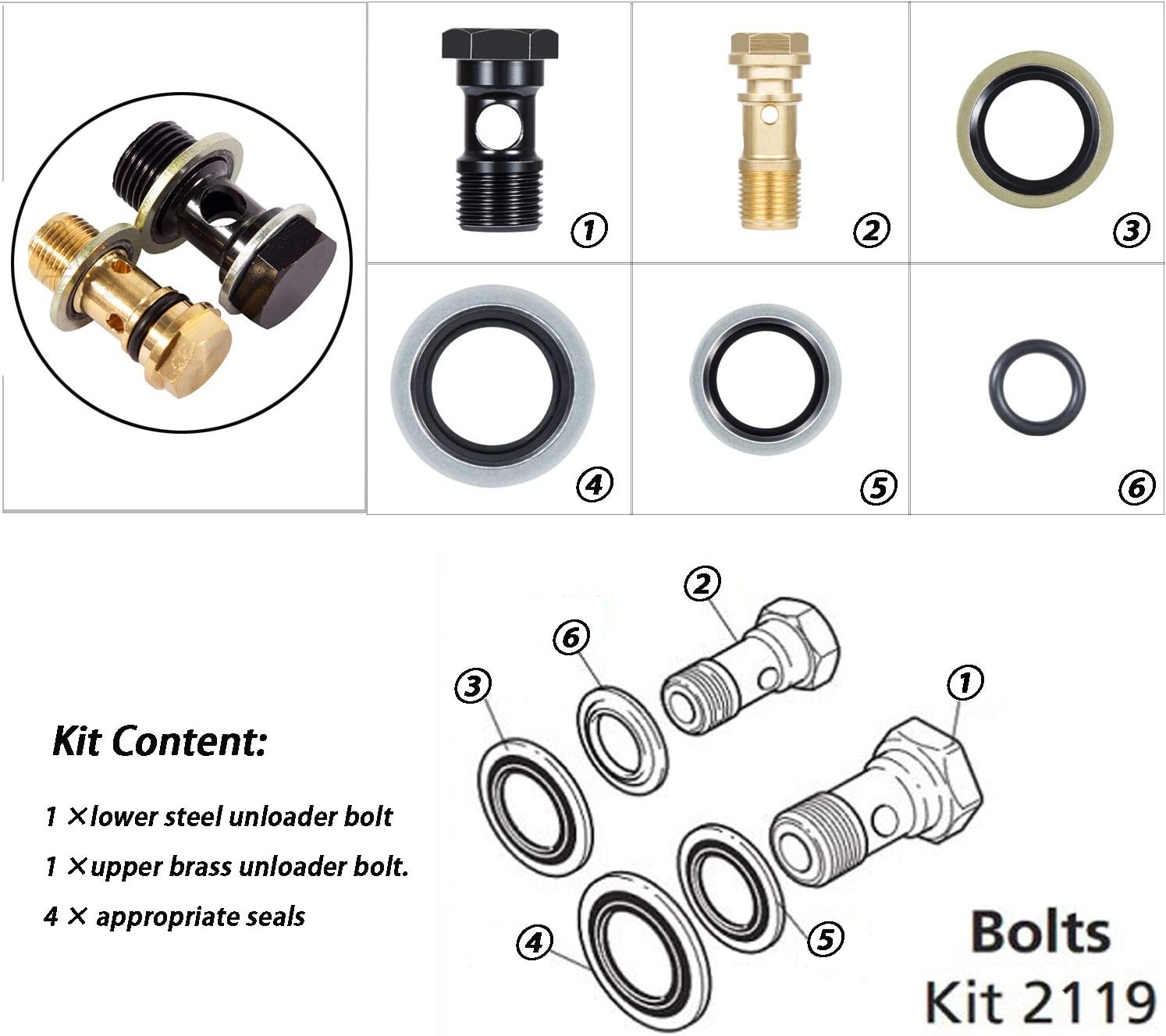 AR2119 Gymatic 3/B Unloader Mounting Bolt Kit for Annovi Reverberi XM &RK Series