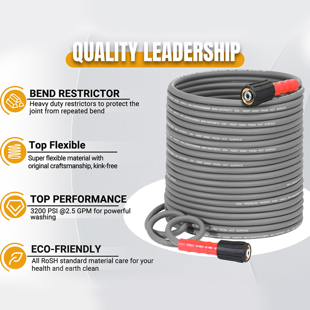 YAMATIC Super Flexible Pressure Washer Hose 1/4″Kink Resistant Power Washer Hose