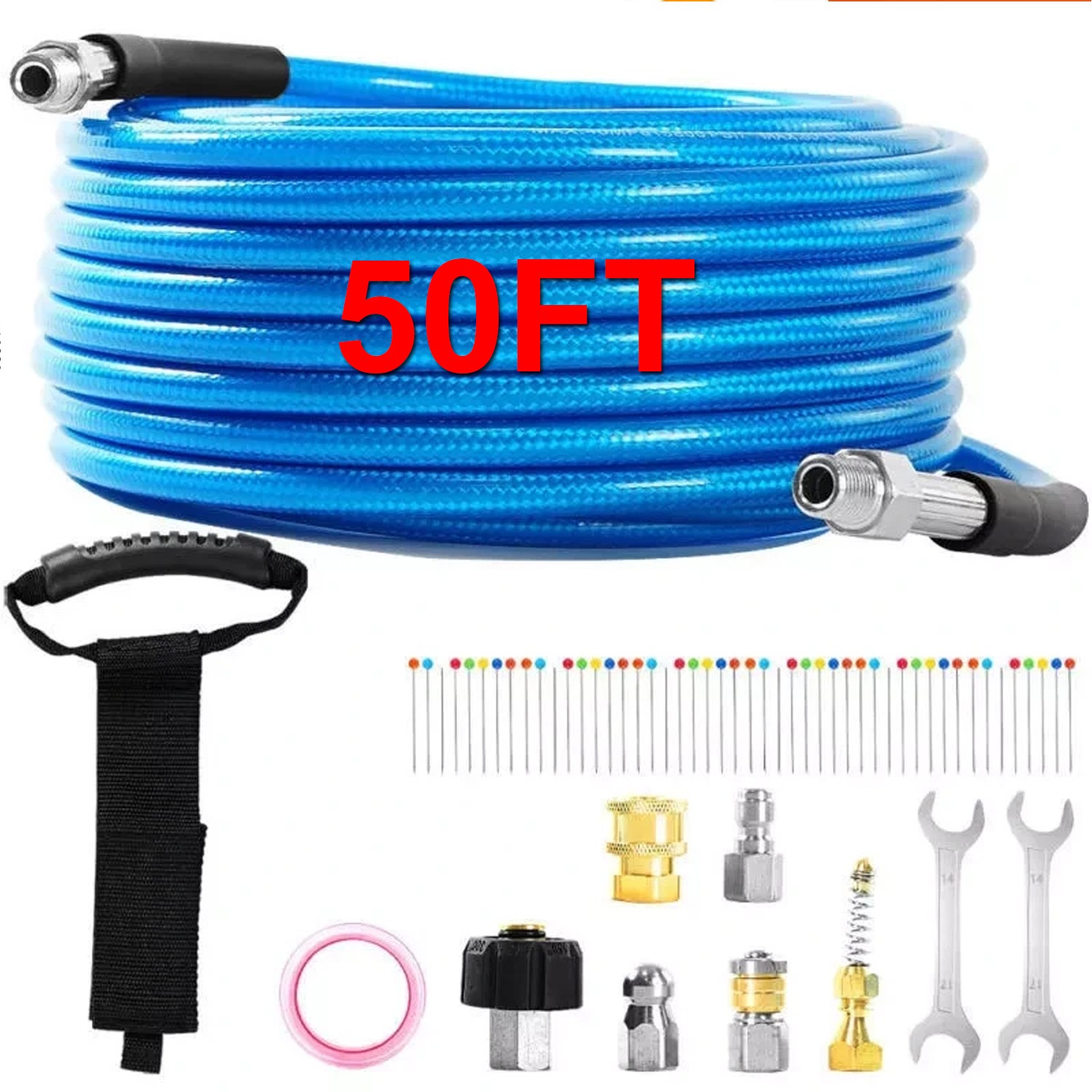 50FT 1/4″ M-NPT 5800PSI Drain Cleaner Hose Sewer Jetter Kit for Pressure Washer