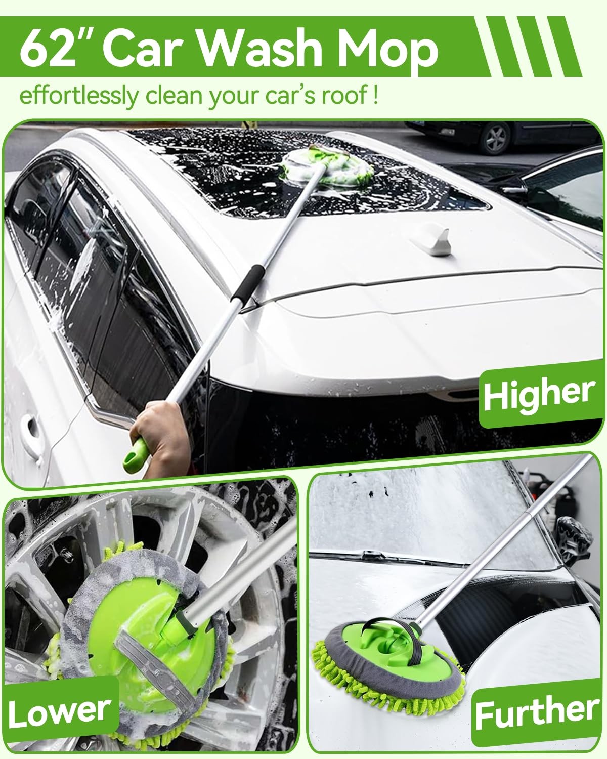 @utos 8Pcs Car Wash Kit, 62’’ Brush With Long Handle, Kit
