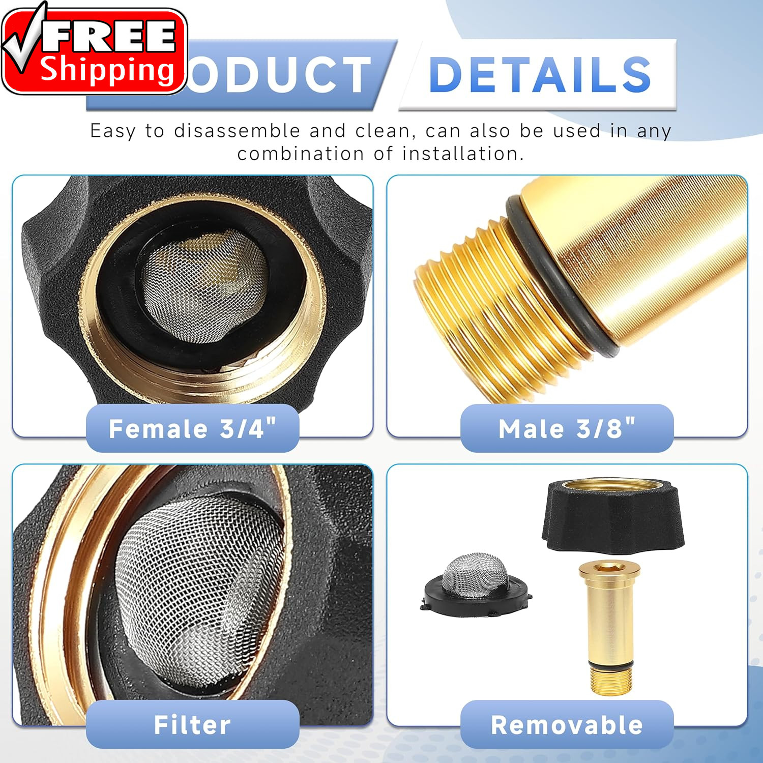 Pressure Washer Pump Parts Water Inlet Fitting, 3/4″ Female to 3/8″ Male Pressur