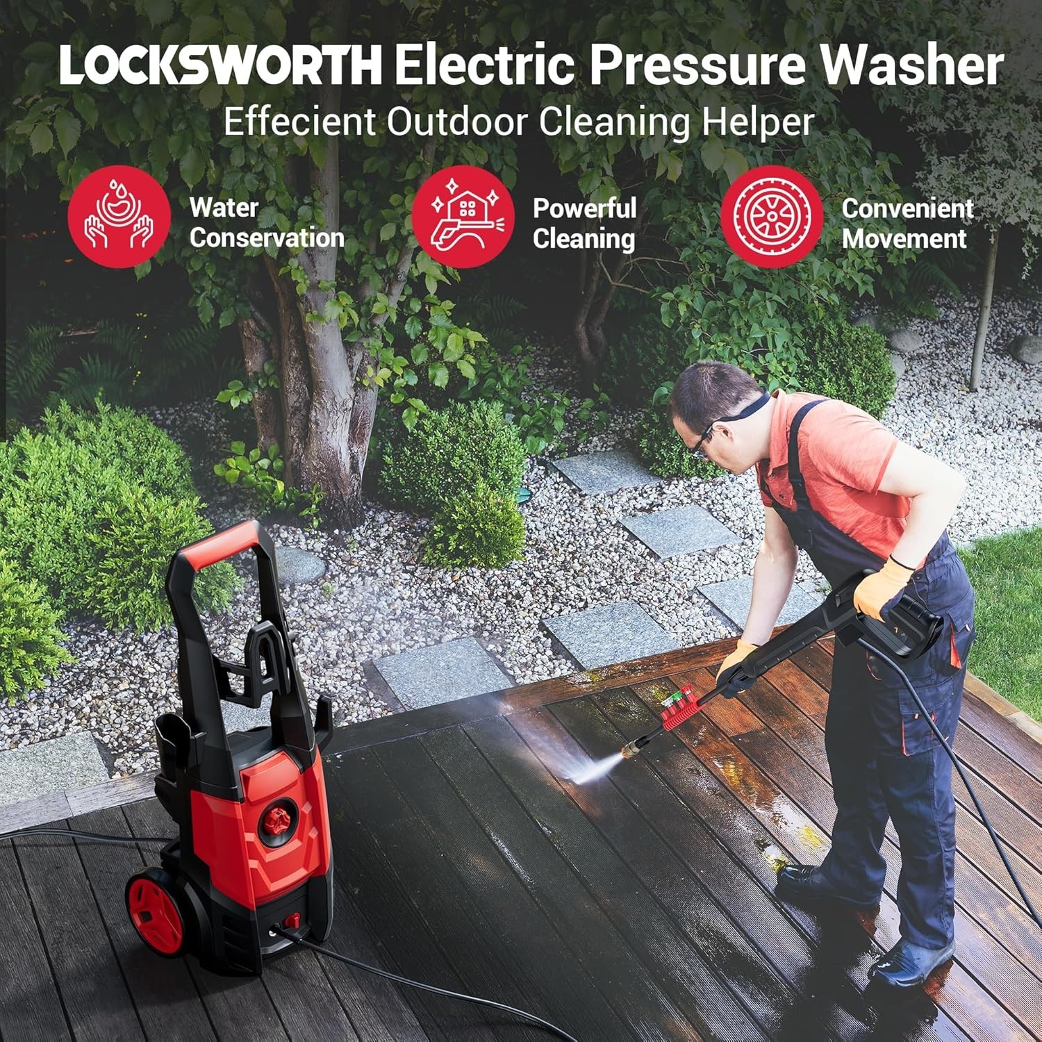 Electric Pressure Washer 1500W 2.5 GPM Foam Cannon 4 Nozzles Portable for Cars