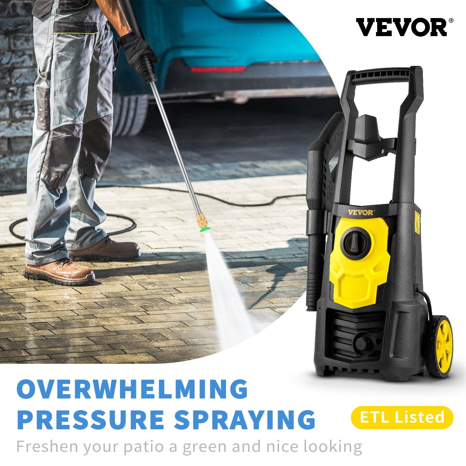 2000PSI 1.76GPM 30ft Hose Electric Pressure Washer with 5 Nozzles & Foam Cannon