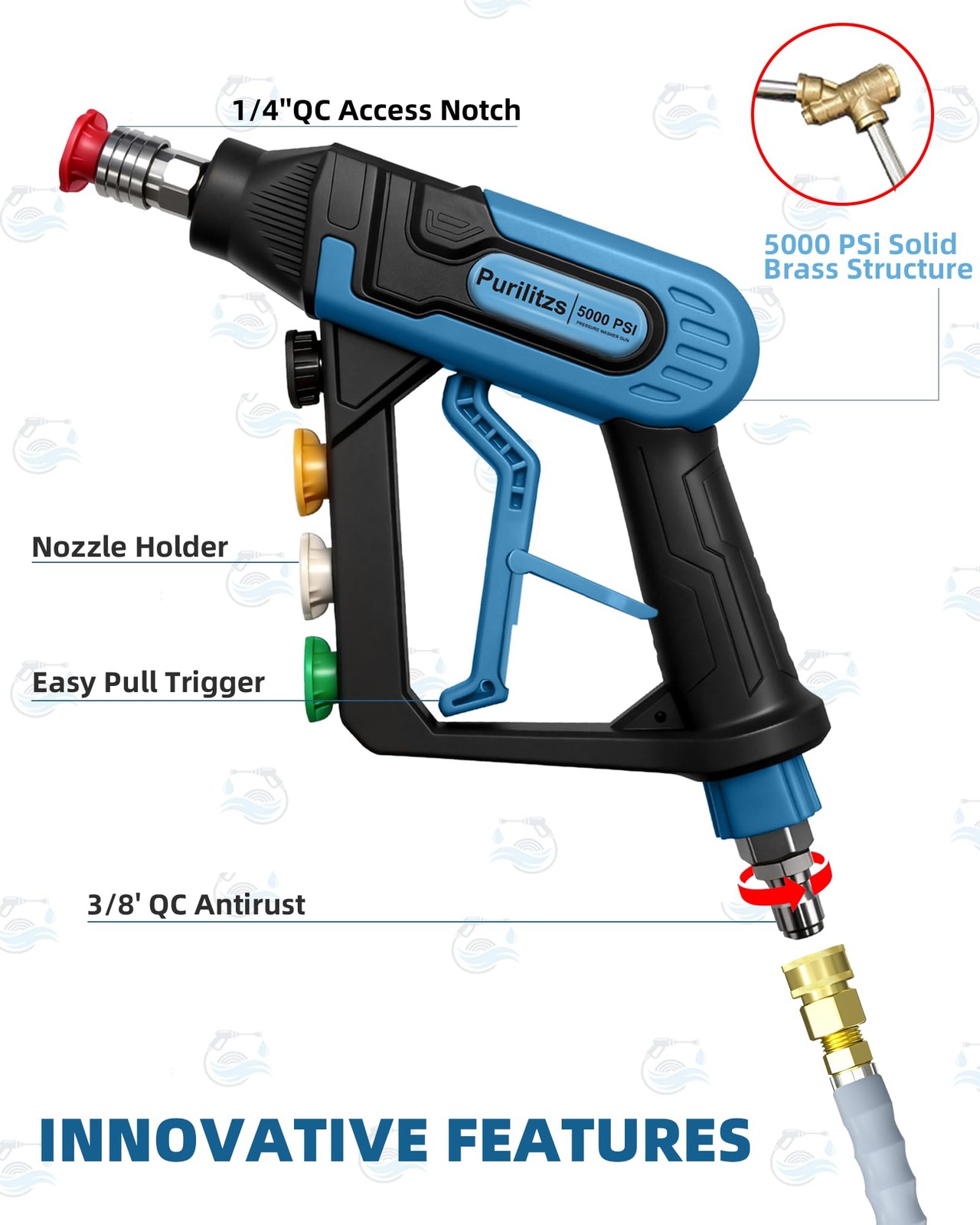5000PSI Pressure Washer Gun 3/8” Swivel Plug with Extension Wand, M22 Coupler