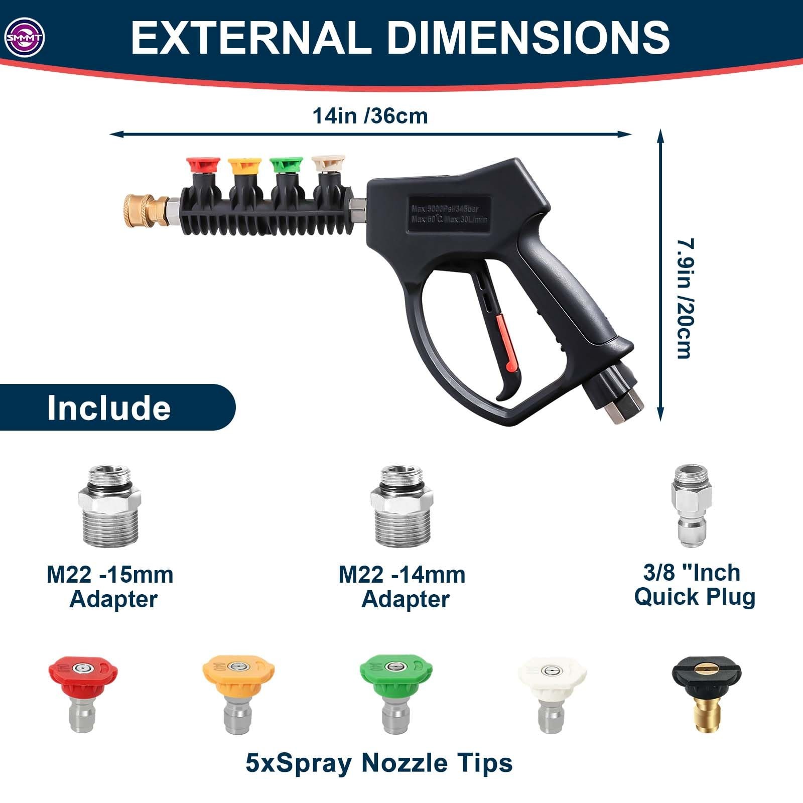 Short Pressure Washer Gun Swivel NPT 3/8 Inch Quick Connector M22 5000 PSI