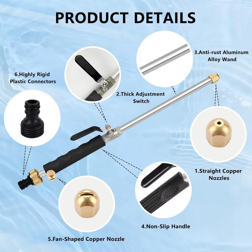 High Pressure Washer Gun with Flexible Extension Wand Hose Nozzle Cleaning Kit