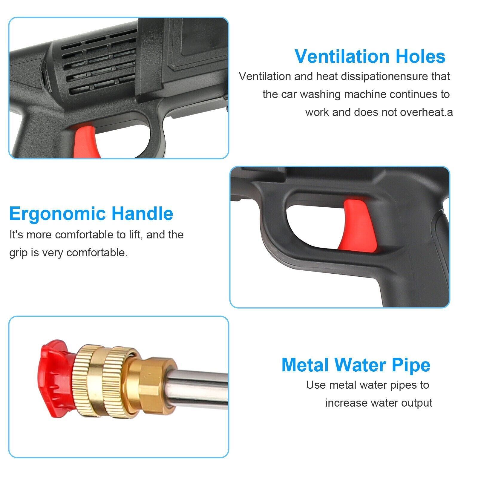Cordless Electric High Pressure Water Spray Gun Portable Car Washer Cleaner Tool