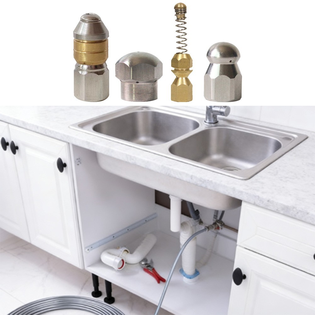 Four Nozzle Set for Pipeline Cleaning with Stainless Steel and Brass Components