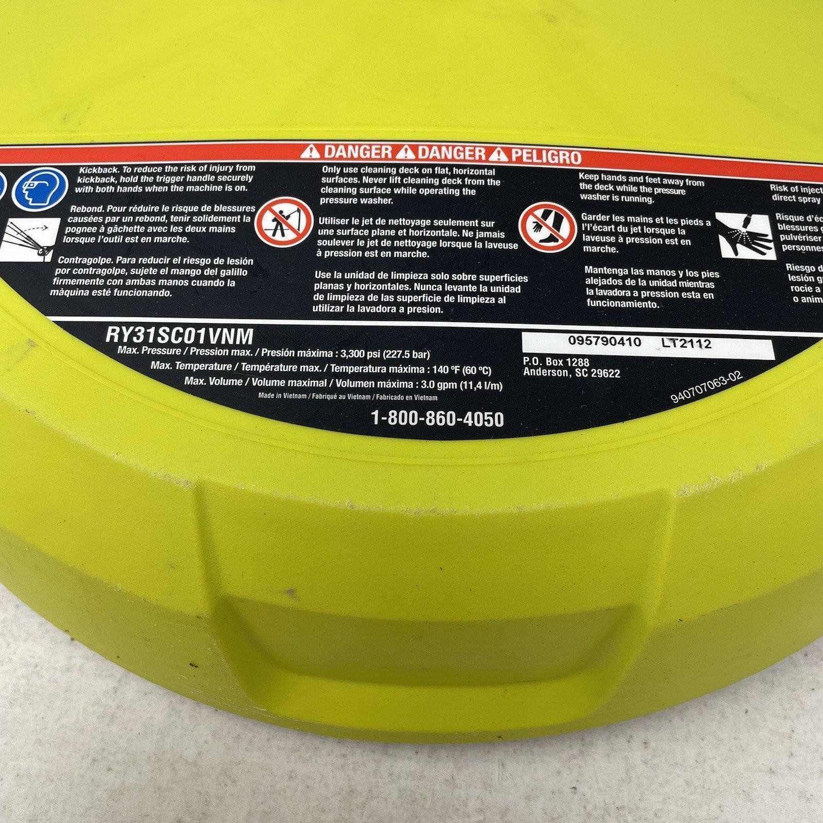 Ryobi RY31SC01 15 in. 3300 PSI Surface Cleaner for Gas Pressure Washer