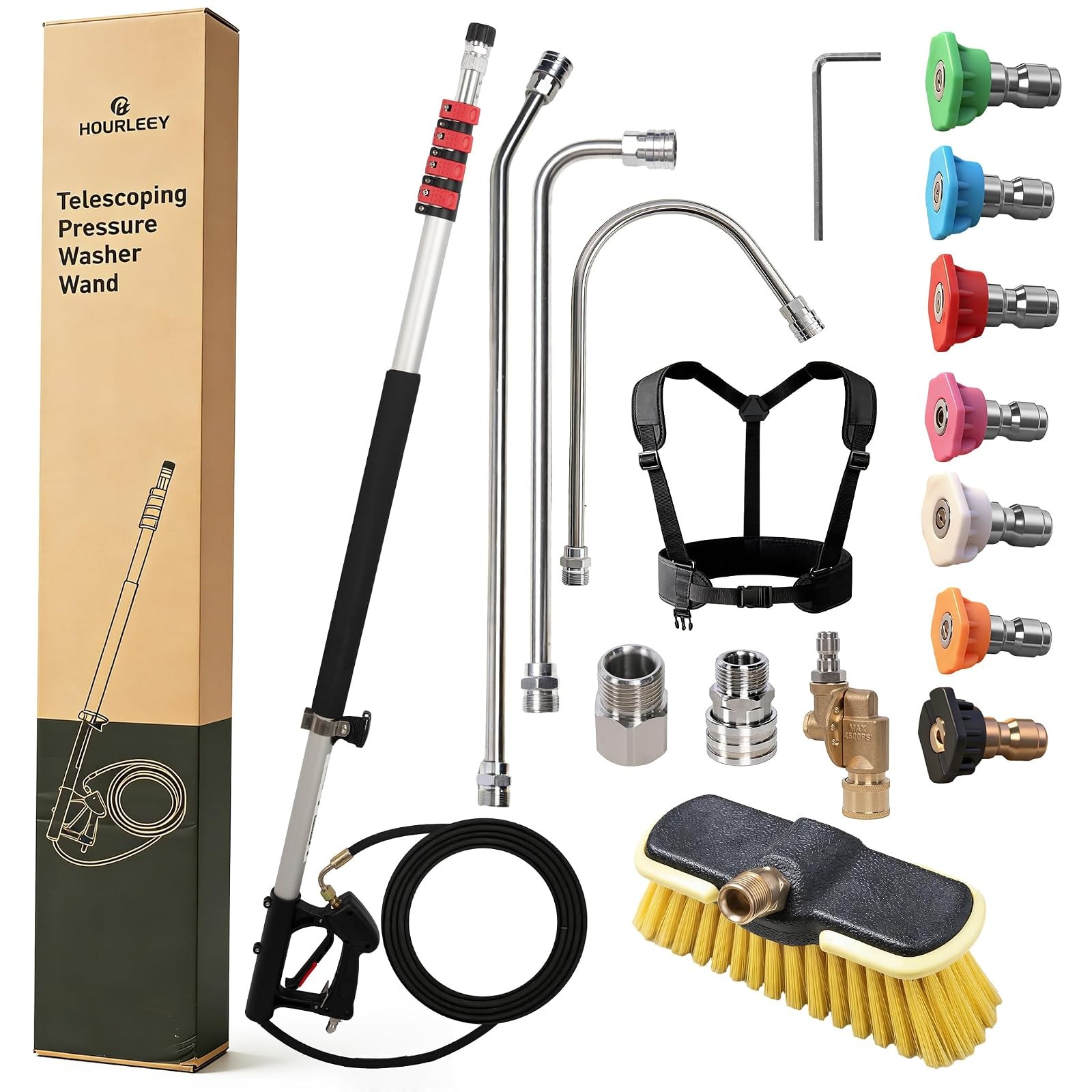 Hourleey 24FT Telescoping Wand Pressure Washer 4000 PSI Brush Head