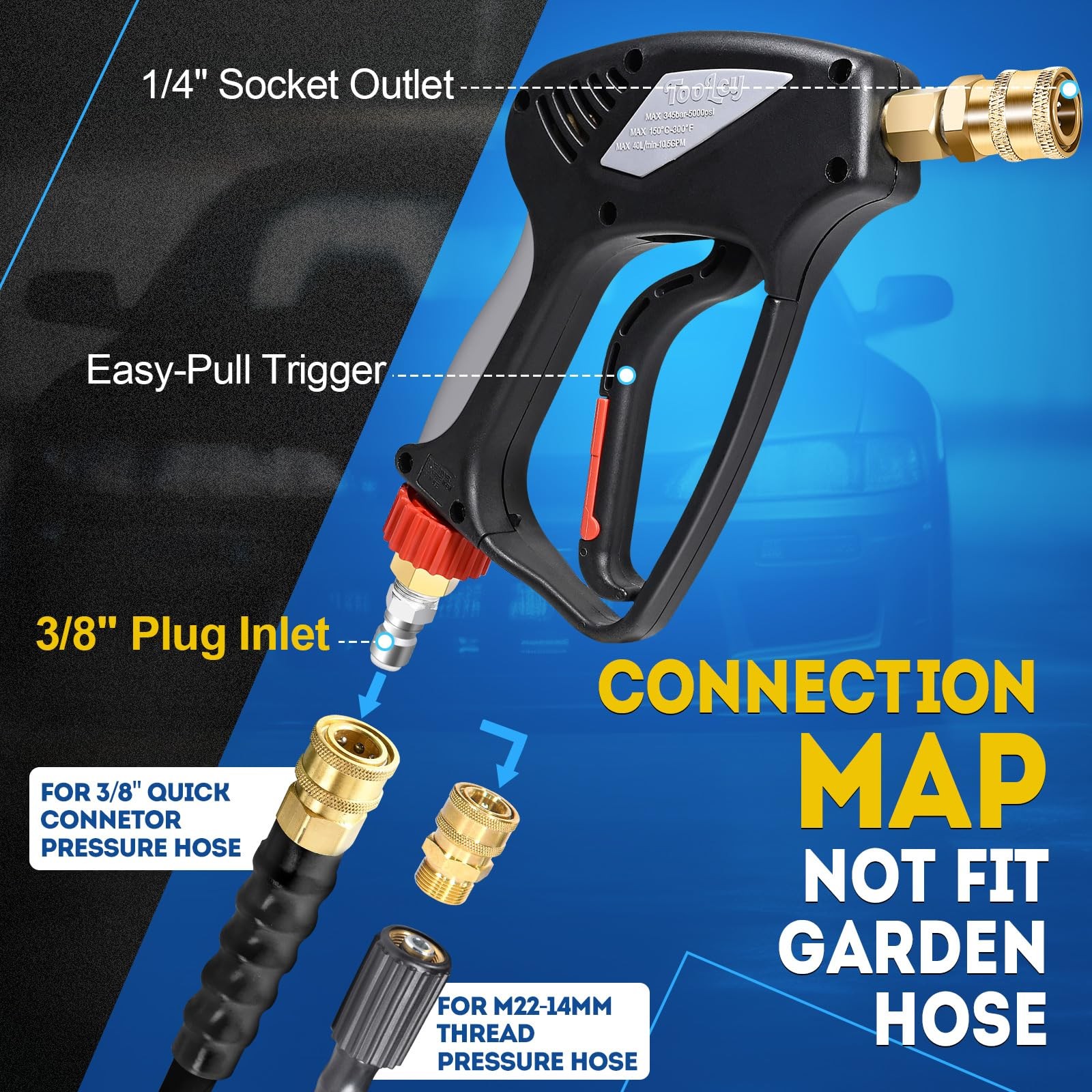 Pro Short Pressure Washer Gun 5000 PSI with 360° Swivel,3/8″ Quick Connect In…