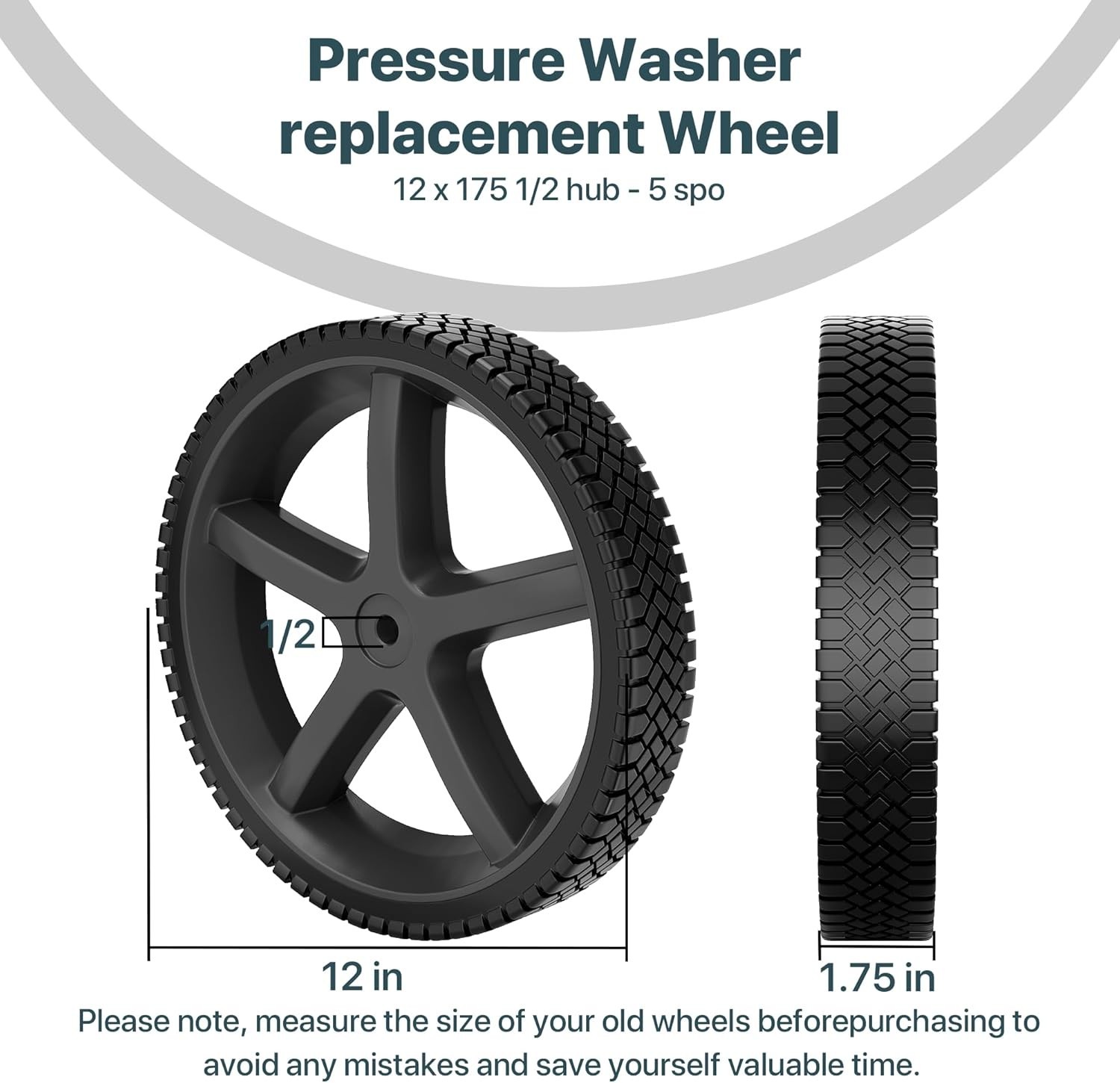 Durable 12″ Anti-Slip Pressure Washer Wheels – Fit for Ryobi, Homelite, BlackMax