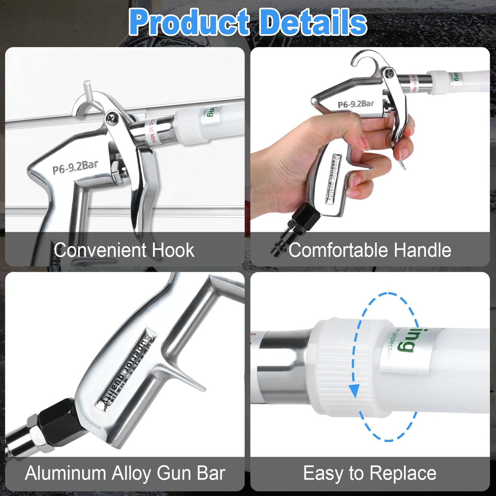 phepetroll Car Cleaning Gun Detailing Dry Air Blow Soft Hose -1 Nozzle, White