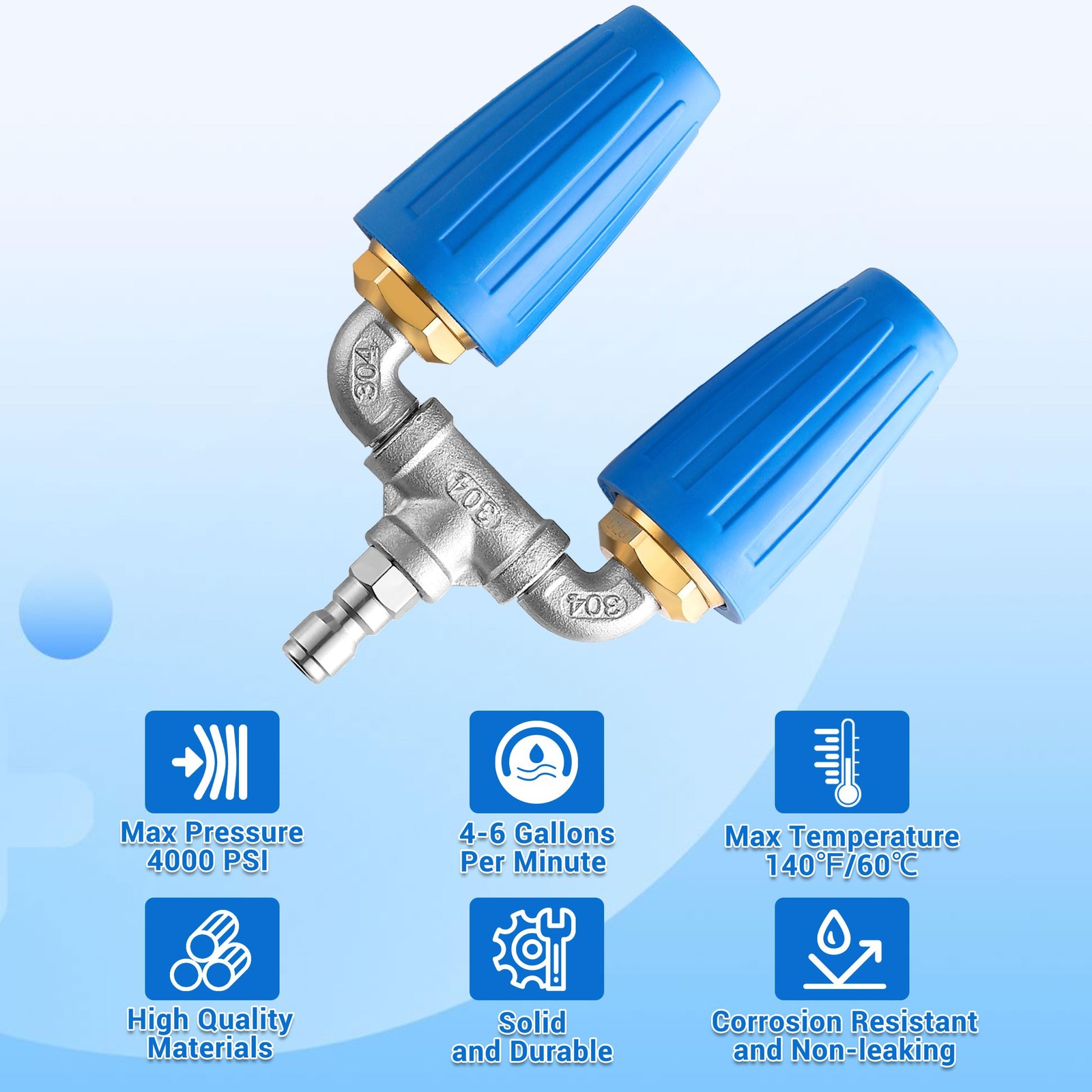 Dual Turbo Nozzle Pressure Washer, 360°Rotating Turbo Nozzle with 1/4″ Quick Con