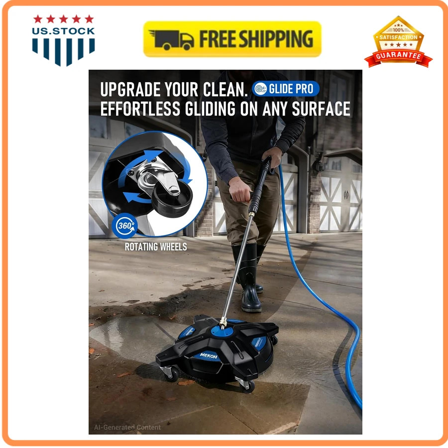 MEKOH 16.5 Inch Pressure Washer Surface Cleaner 3600PSI with 4 Wheels 1/4 Quick