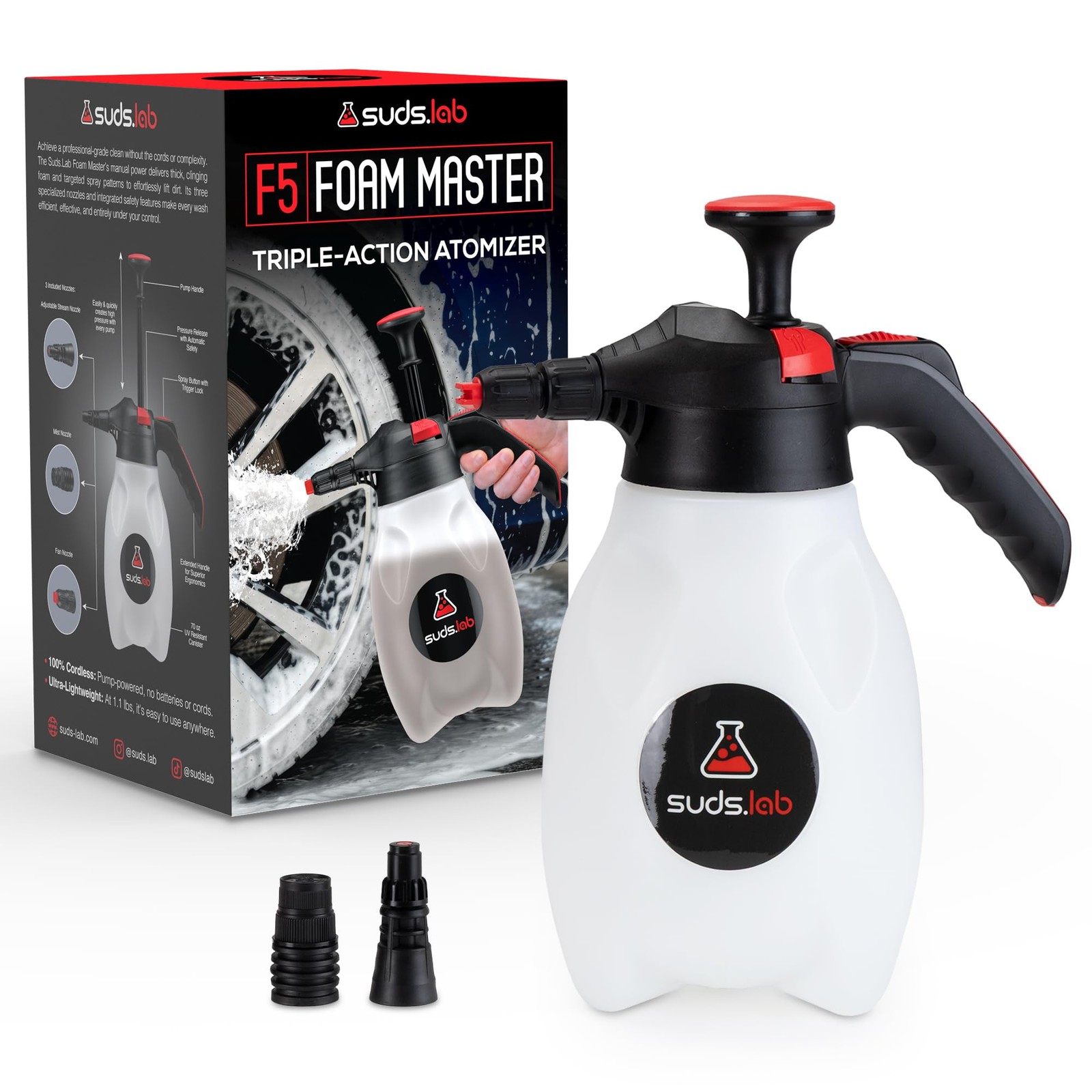 Suds Lab F5 Foam Master TripleAction Pump Sprayer 3 Nozzles 70 Oz Car Wash