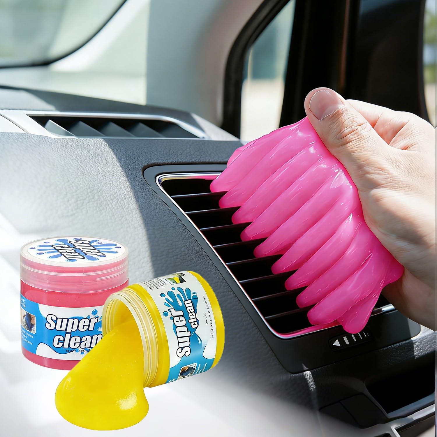 AACGIN Car Cleaning Gel Putty, Reusable Interior Slime Yellow，Pink