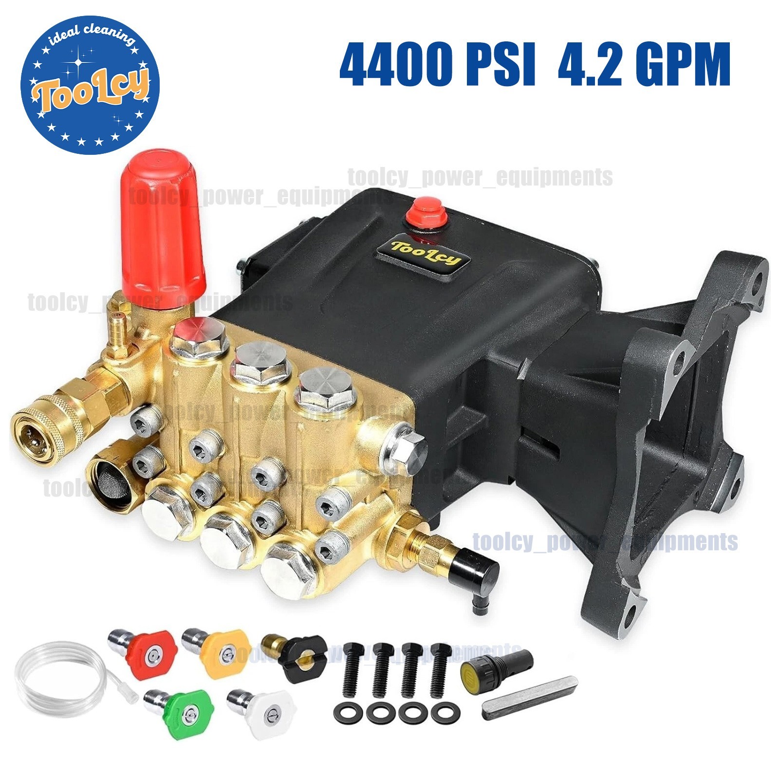 TOOLCY 4400 PSI Horizontal Pressure Wash Pump 1″ Shaft Triplex 4.2 GPM