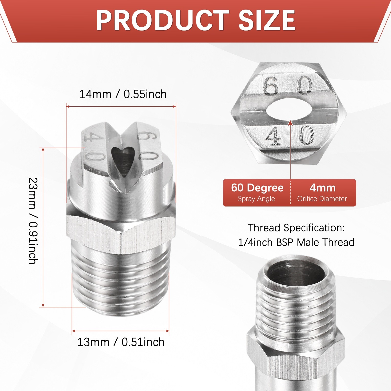 1/4″BSP 60° Flat Fan Spray Tip [3PCS] – Pressure Washer Nozzles [4MM]