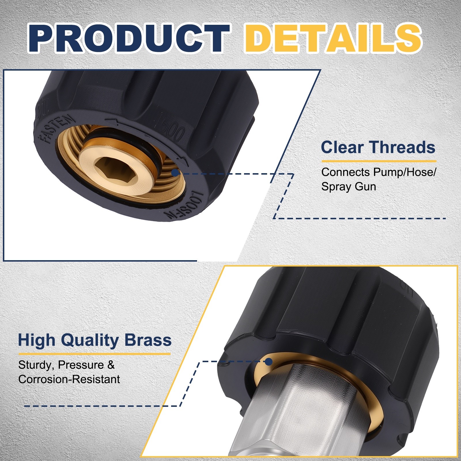 Brass Pressure Washer Adapter, M22 14mm&3/8″ Female to 3/8″&M22 14mm Male