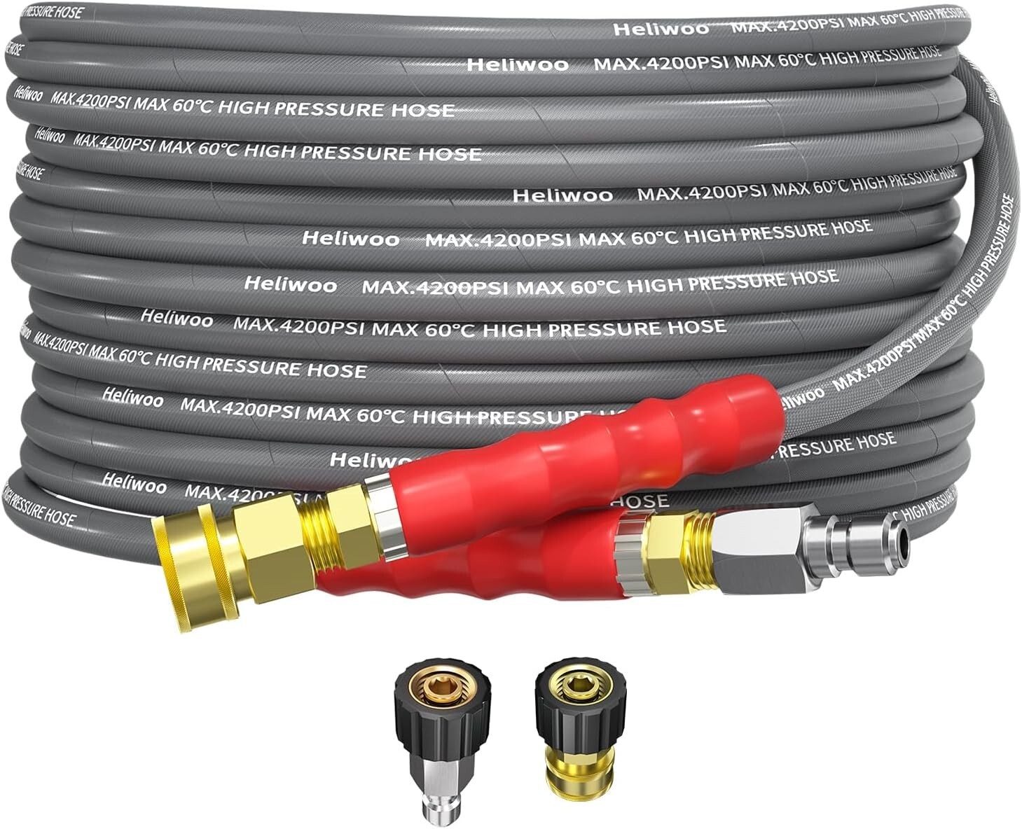 Heliwoo 25FT 4200PSI Pressure Washer Hose 1/4″ Flexible Wire Power Washer Hose