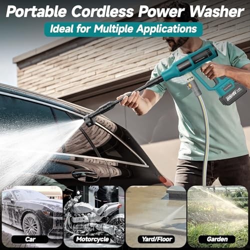 Portable Cordless Pressure Washer 700PSI, 4.0Ah Battery, 6-in-1 Nozzle, 5M Hose