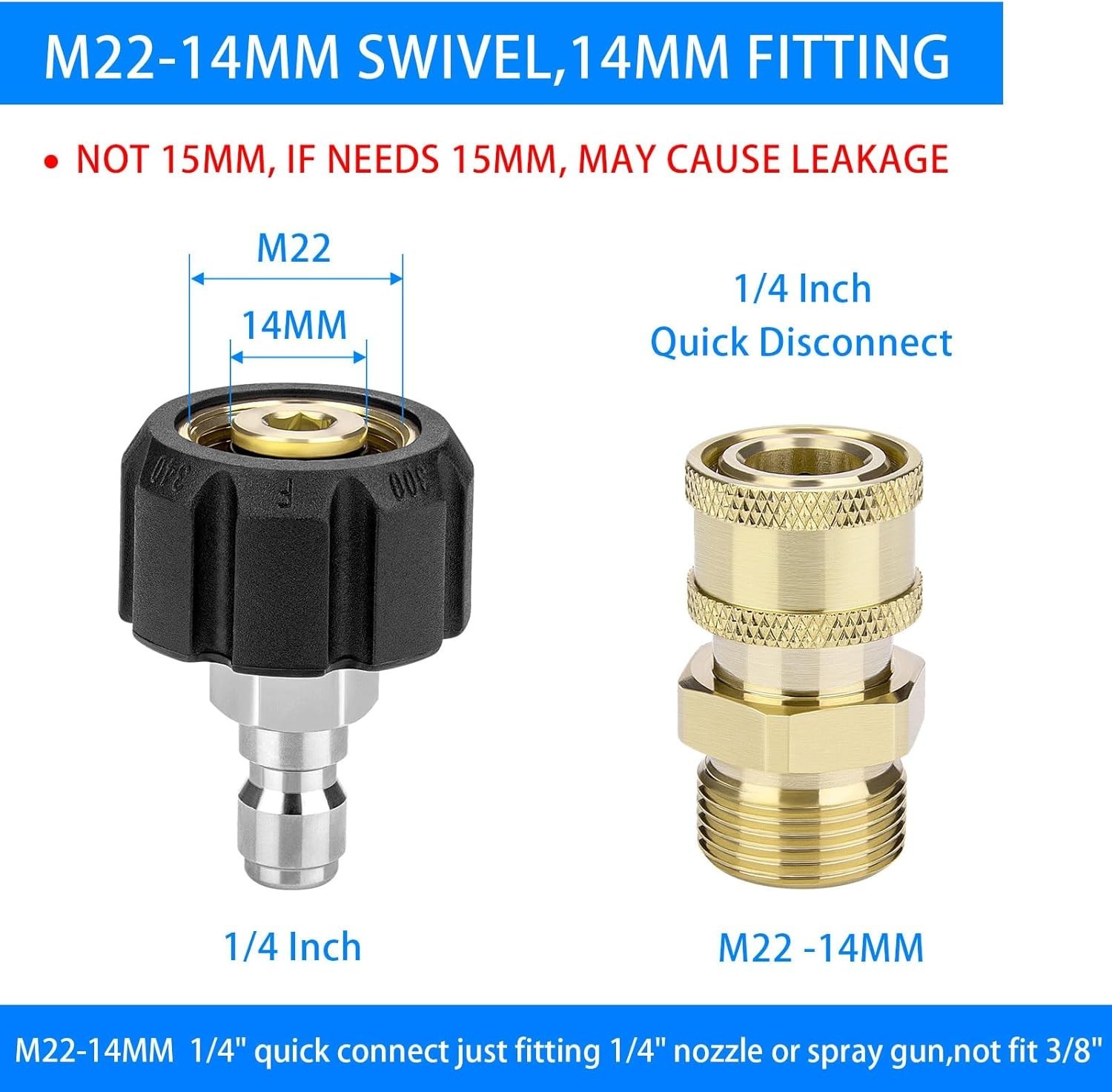Heavy-Duty Pressure Washer Adapter Set – 2 Pair M22 Quick Connect 1/4″ Fittings