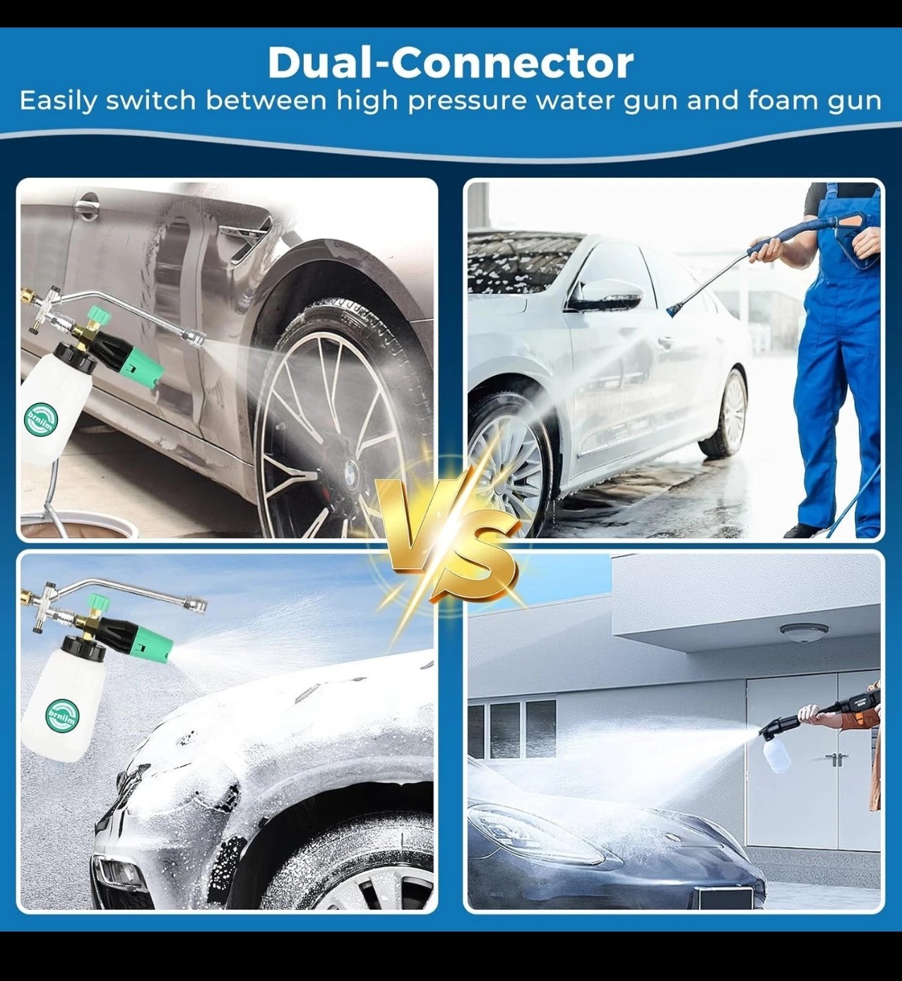 Industrial 5000PSI Pressure Washer Gun & Foam Cannon Kit Dual-Channel Car Washer