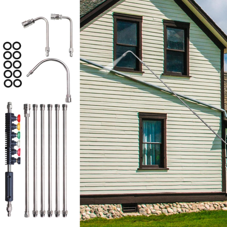 10 Extensiones Hidrolavadora 1/4″ 4000PSI + 6 Boquillas y Limpiador Canaletas