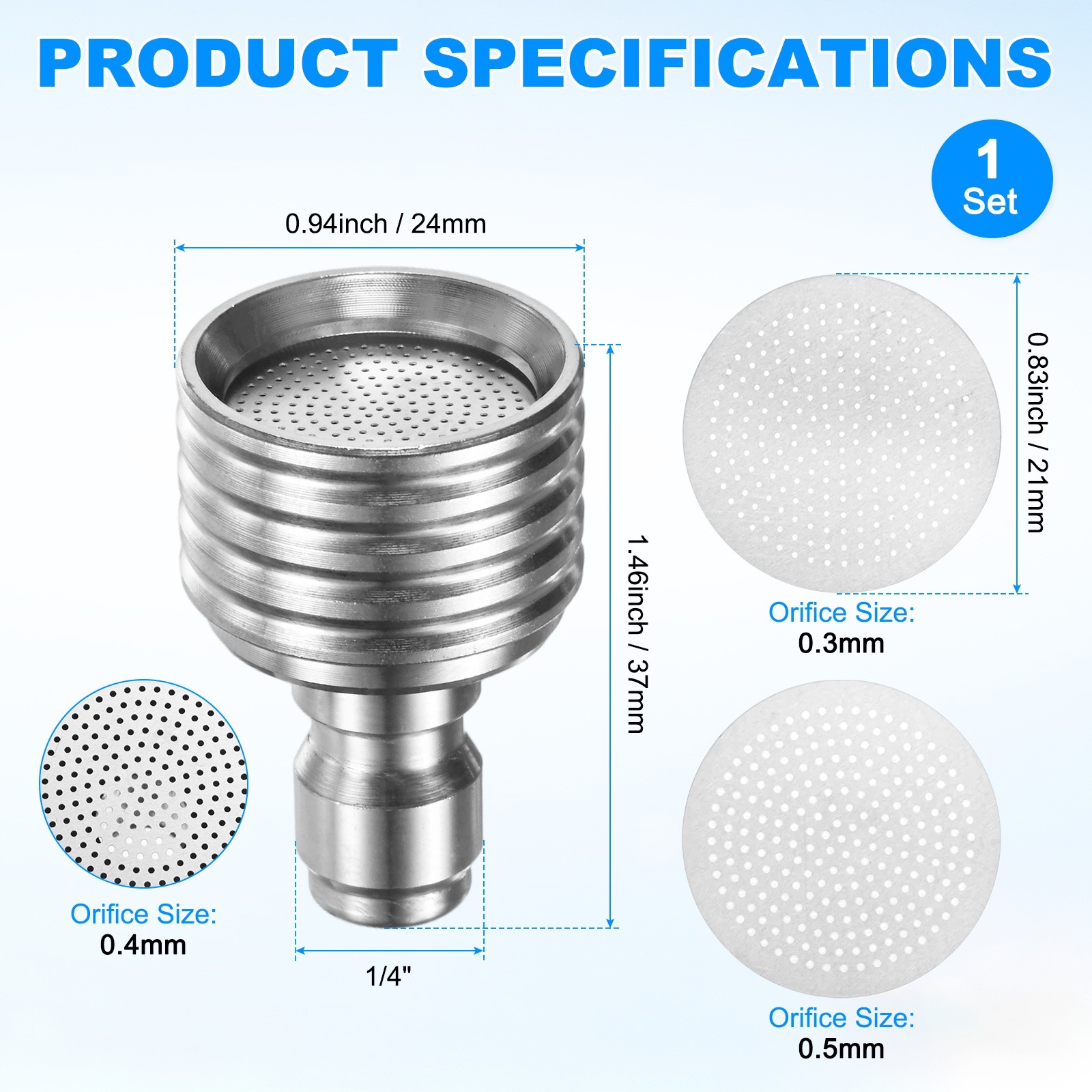 3-Pack 0.4mm Pressure Washer Nozzle Tips for Soft Wash, 0.3/0.5mm Replacement