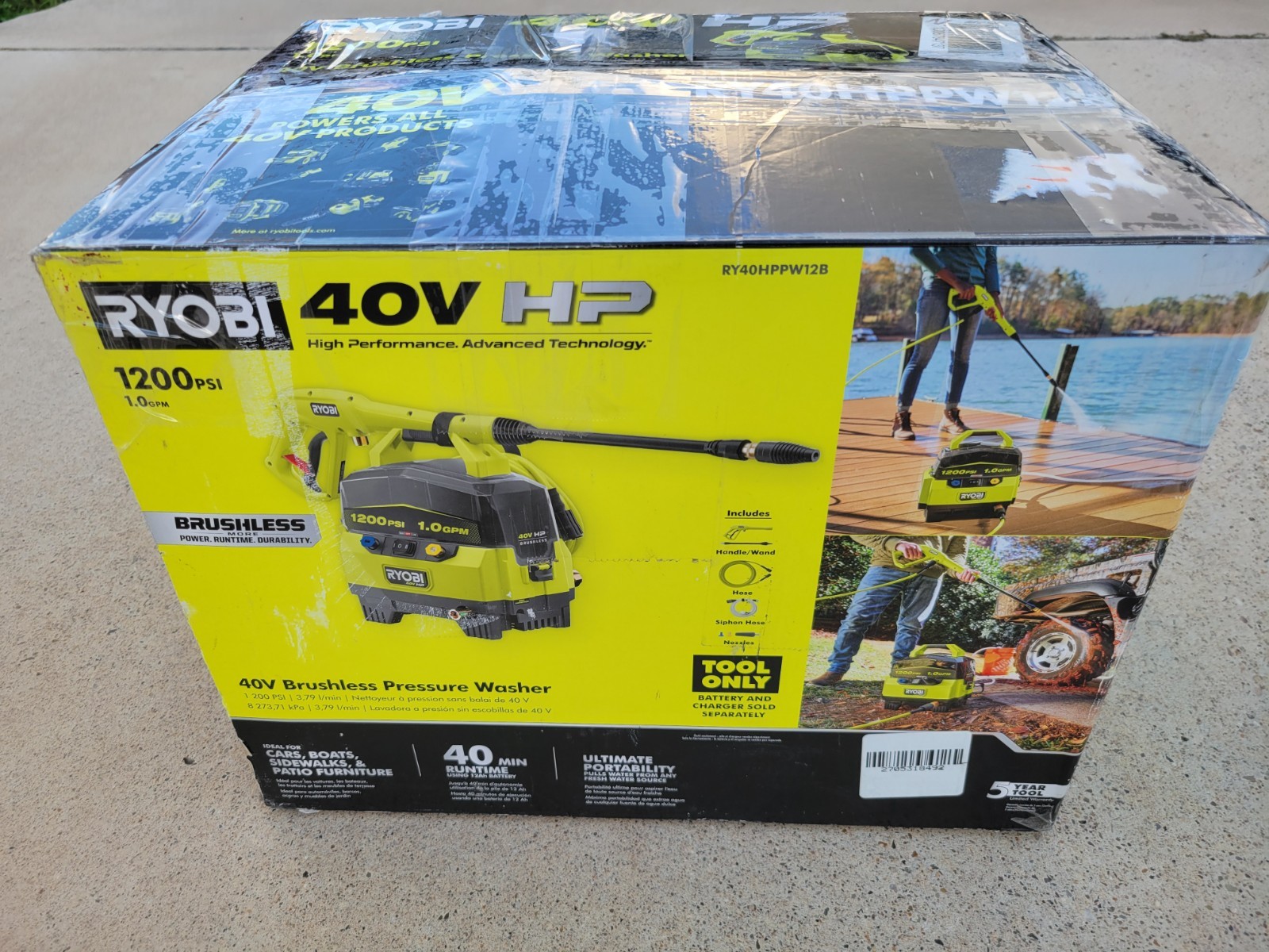 40V Ryobi HP 1200 PSI 1.0 GPM Cold Water Pressure Washer (Only Tool)