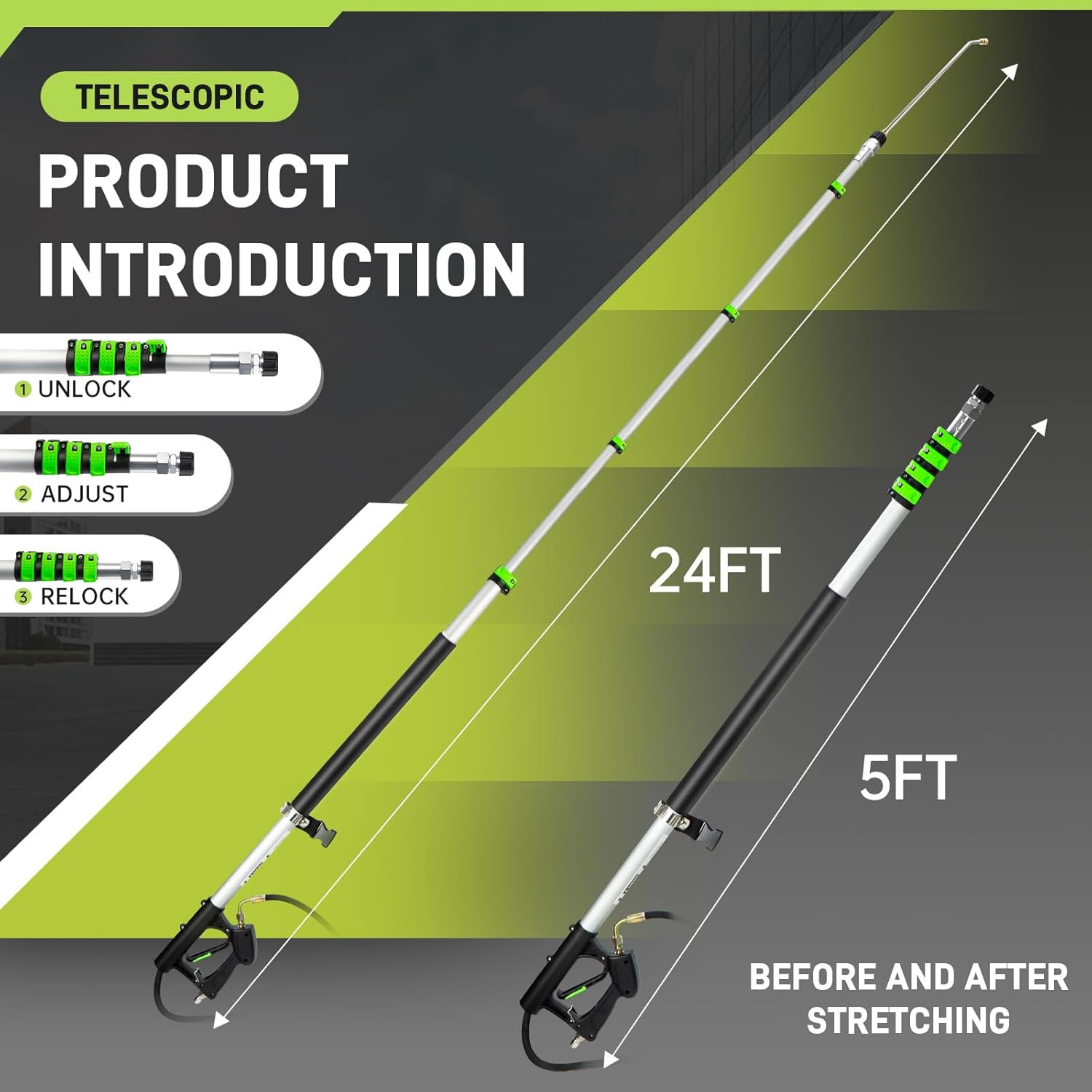 24 FT Telescoping Pressure Washer Wand with Pressure Washer Extension Wand,Gutte