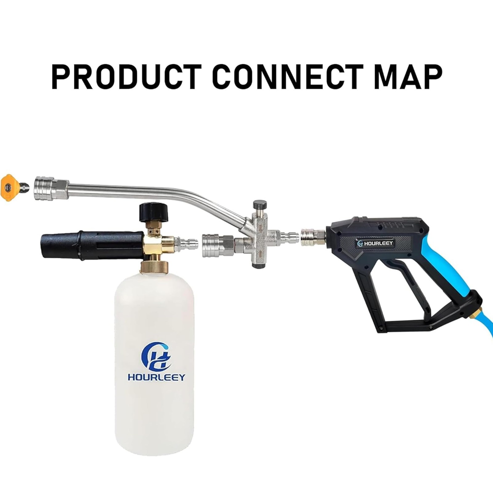 Foam Cannon Dual-Connector for Pressure Washer, 7 Nozzles, 4000 PSI, Quick Conne