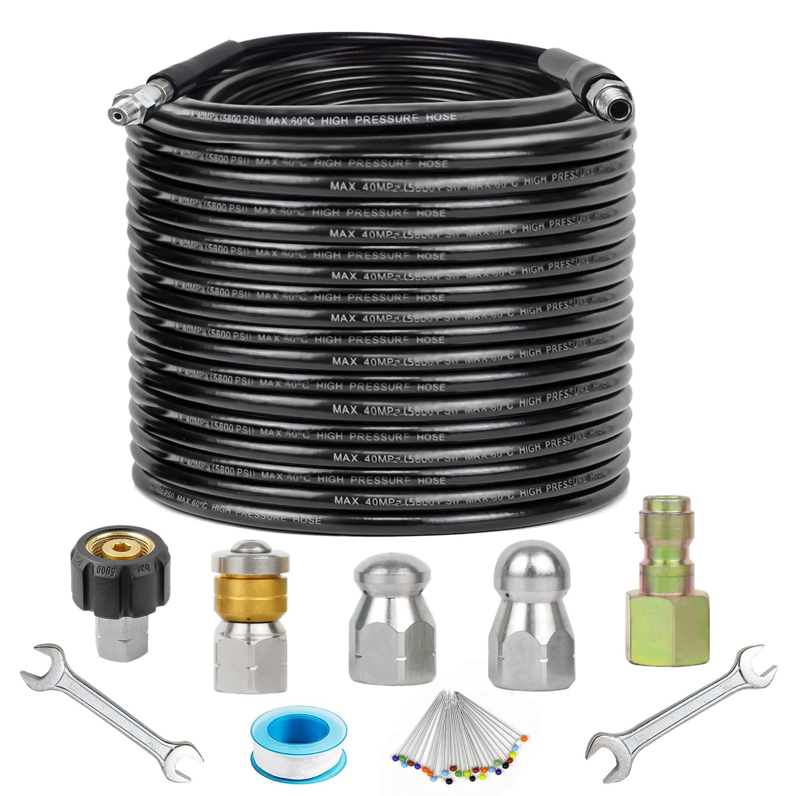 Sewer Jetter Kit 150FT Drain Cleaning Hose Nozzles 5800PSI Pressure Washer