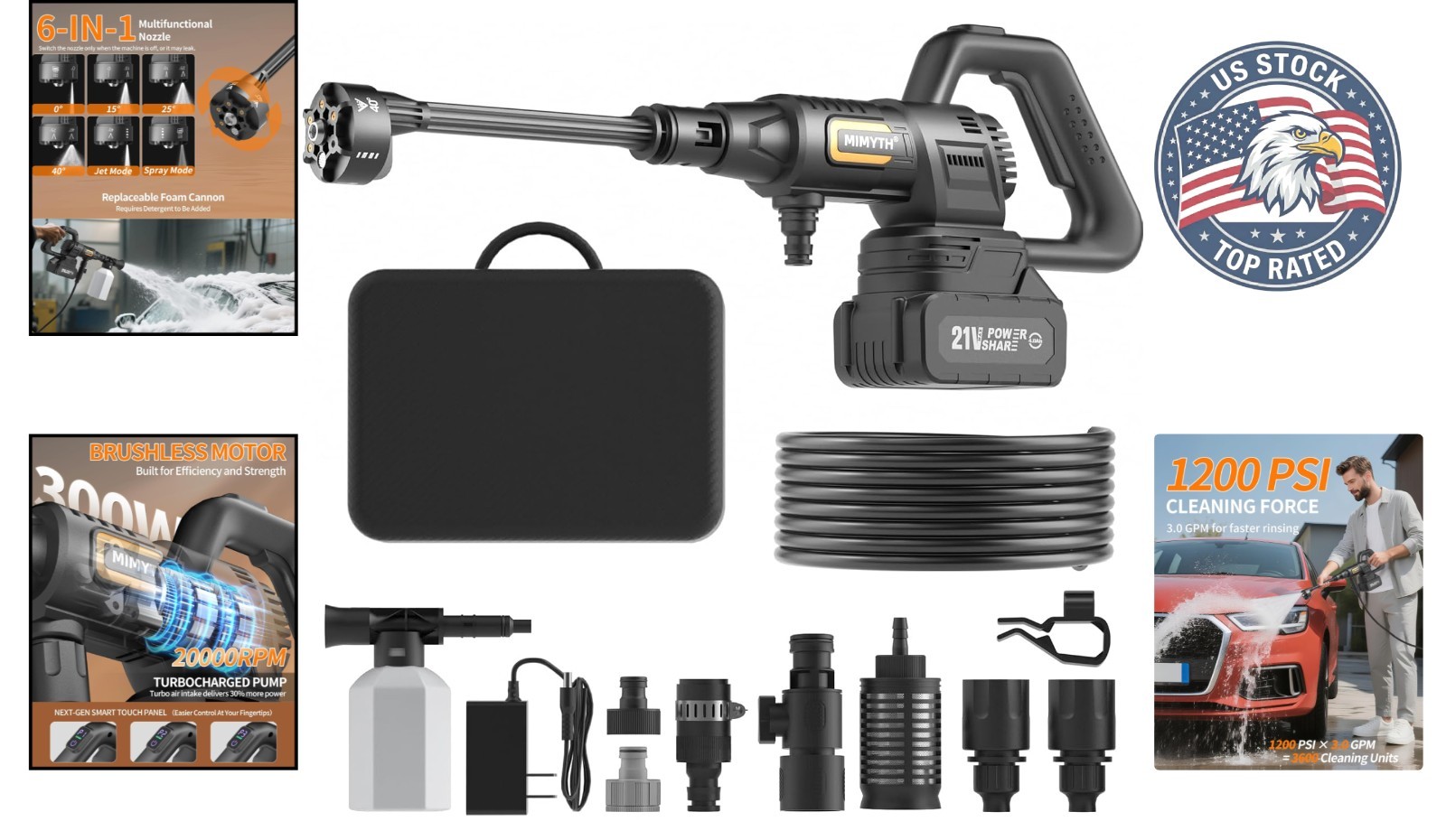 Cordless 1200 PSI Portable Washer with 23FT Hose for Versatile Cleaning Tasks