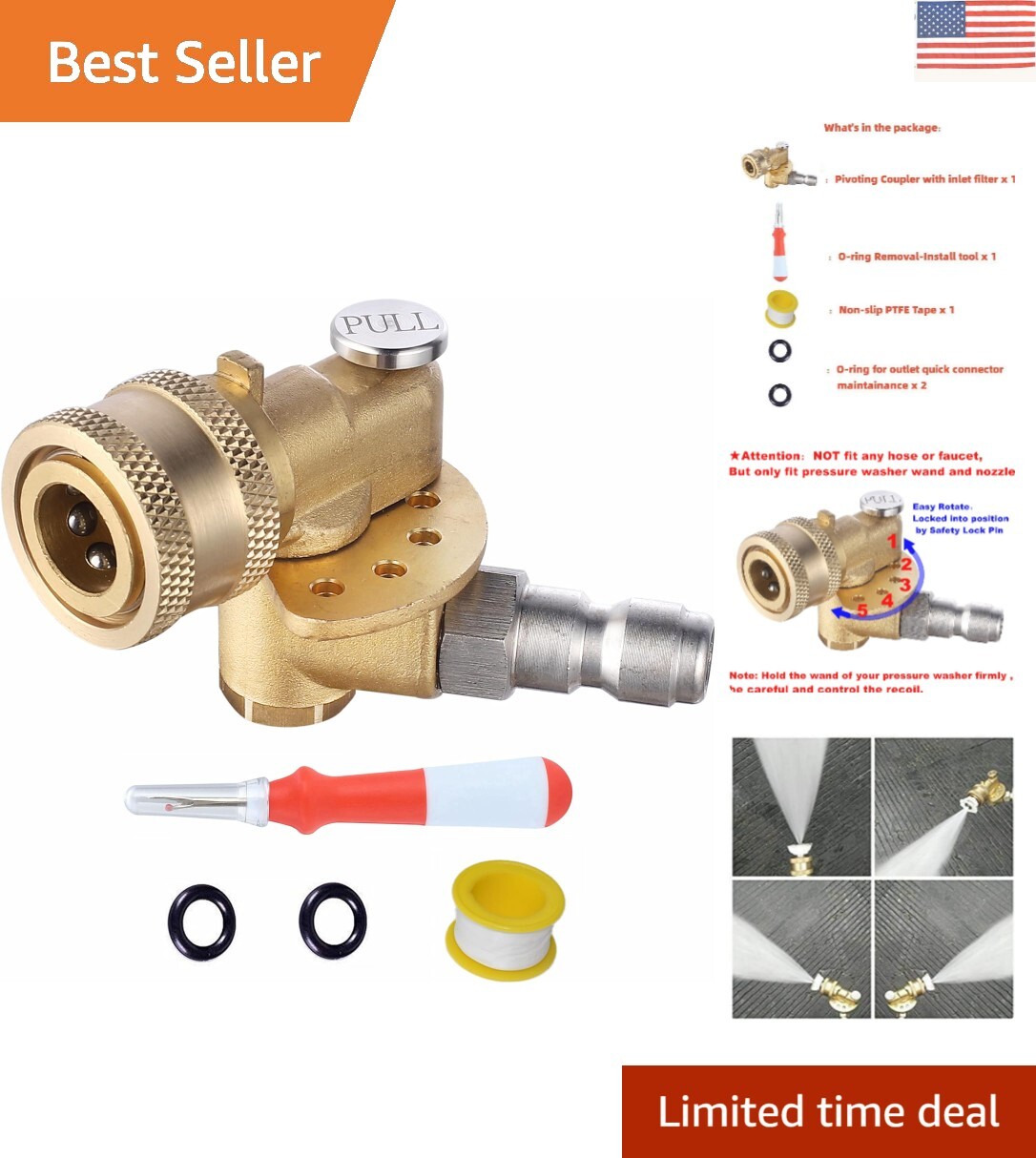 120-Degree Pivoting Coupler for Pressure Washer – Efficient Cleaning Accessory