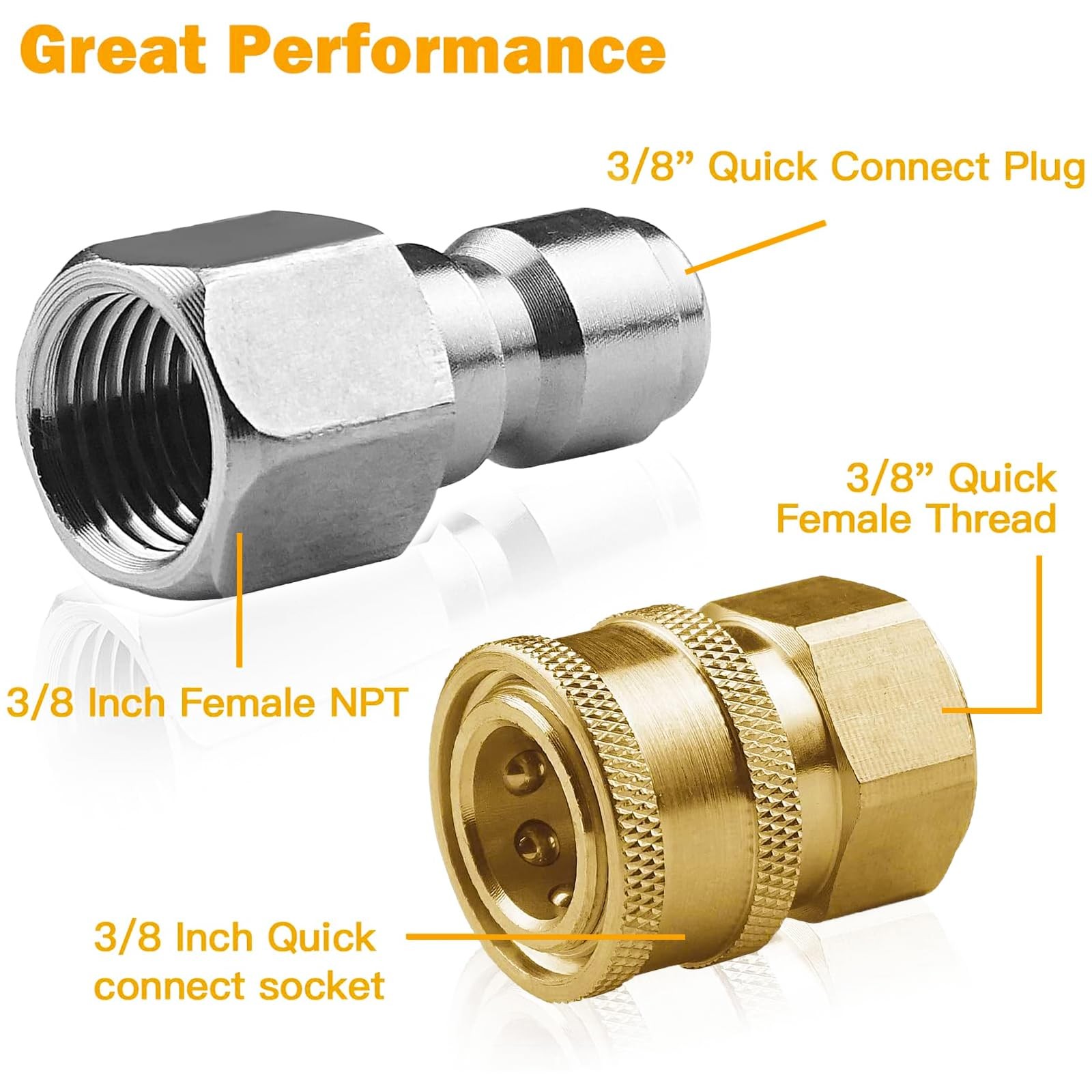NPT 3/8 Inch Stainless Steel Male Female Pressure Washer Quick Connect 8 PCS