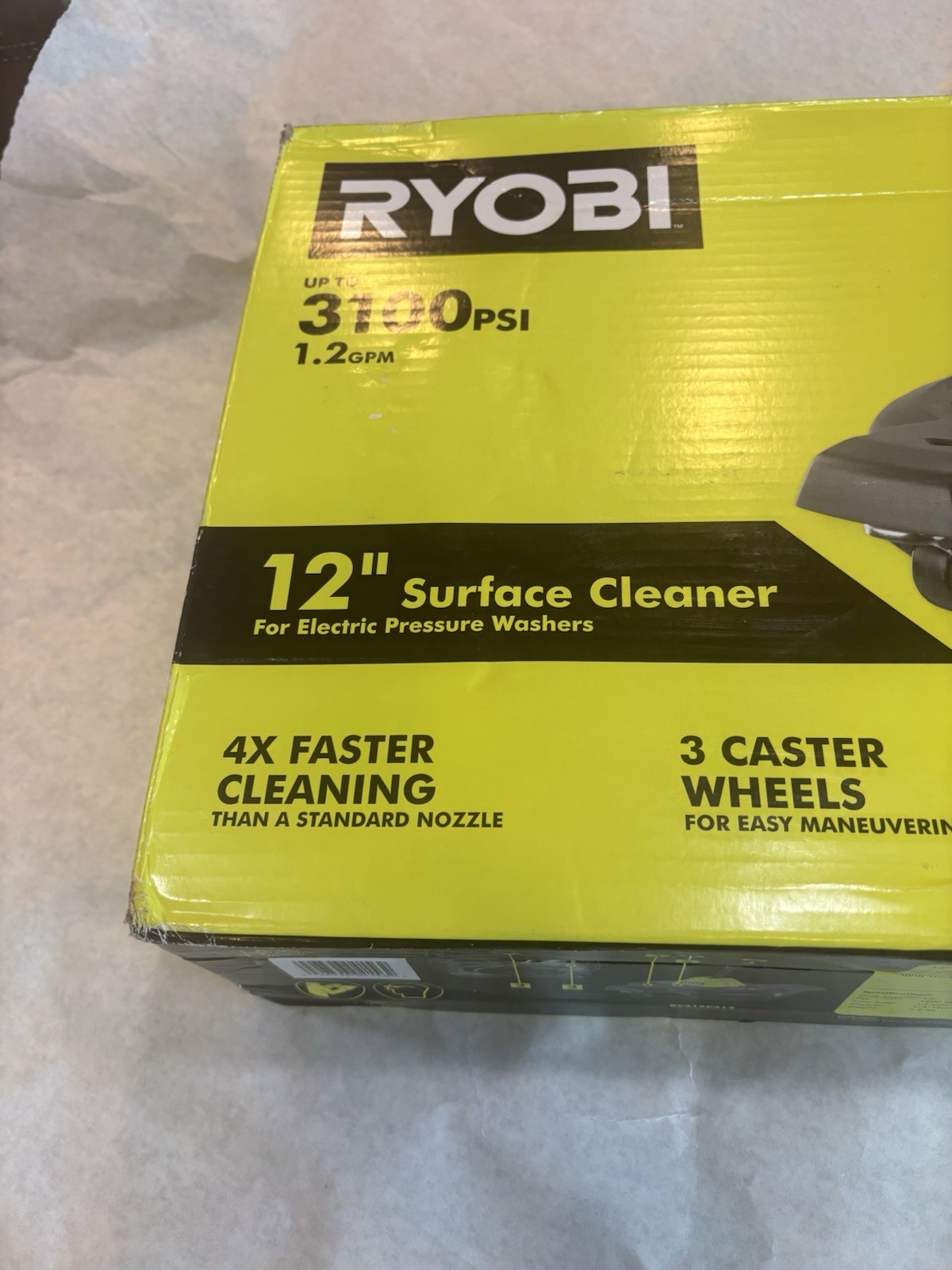 RYOBI Electric Pressure Washer Surface Cleaner w/Caster Wheels 12” 3100 psi
