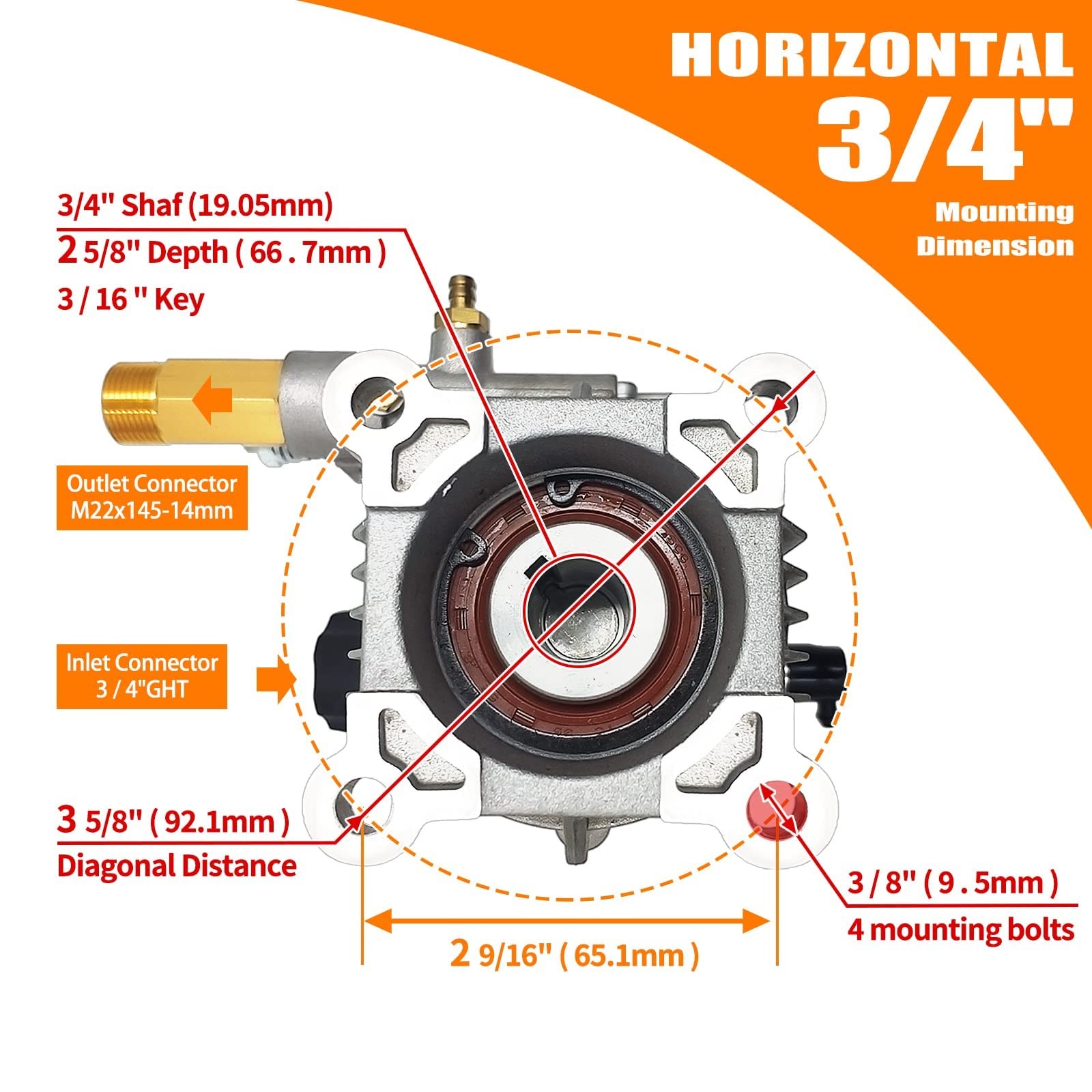 2400-2800PSI Pressure Washer Pump, 3/4″ Shaft Horizontal Pressure Pump Power …