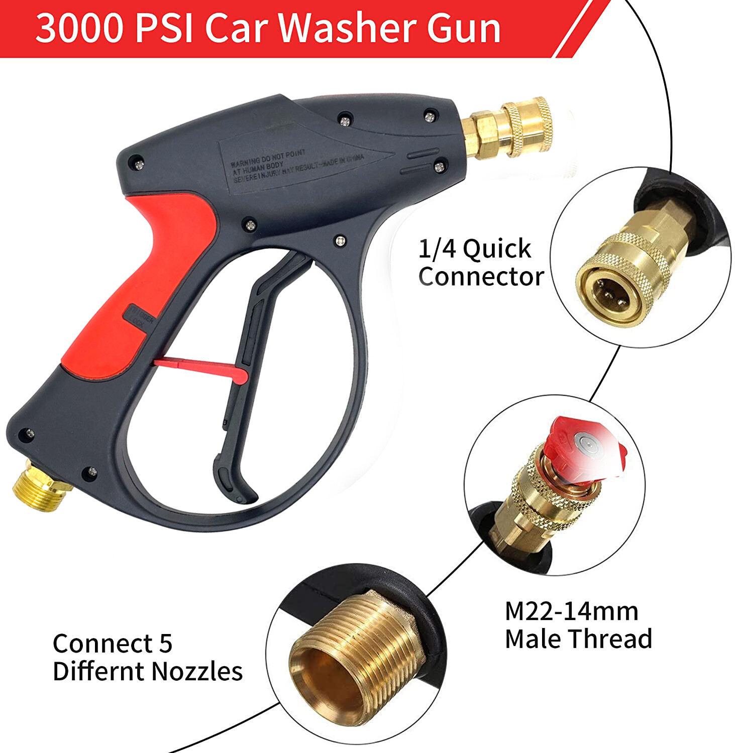 High Pressure 4000PSI Car Power Washer Gun Spray Wand Lance Nozzle and Hose Kit