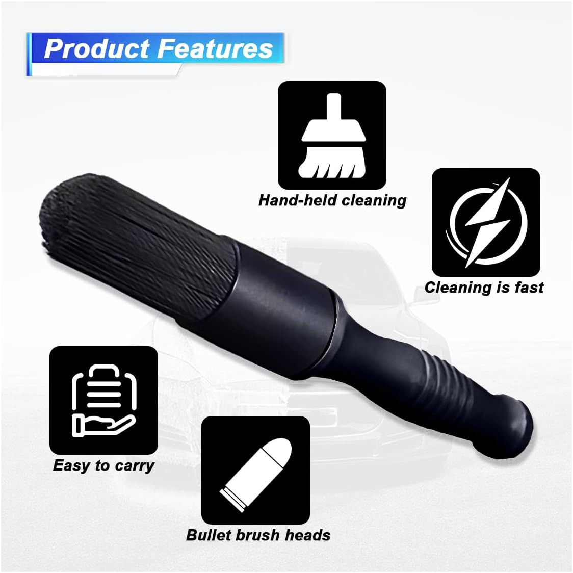 Car Parts Washer Brush, Bullet Head Parts Cleaning Brush for Cleaning Car Interi